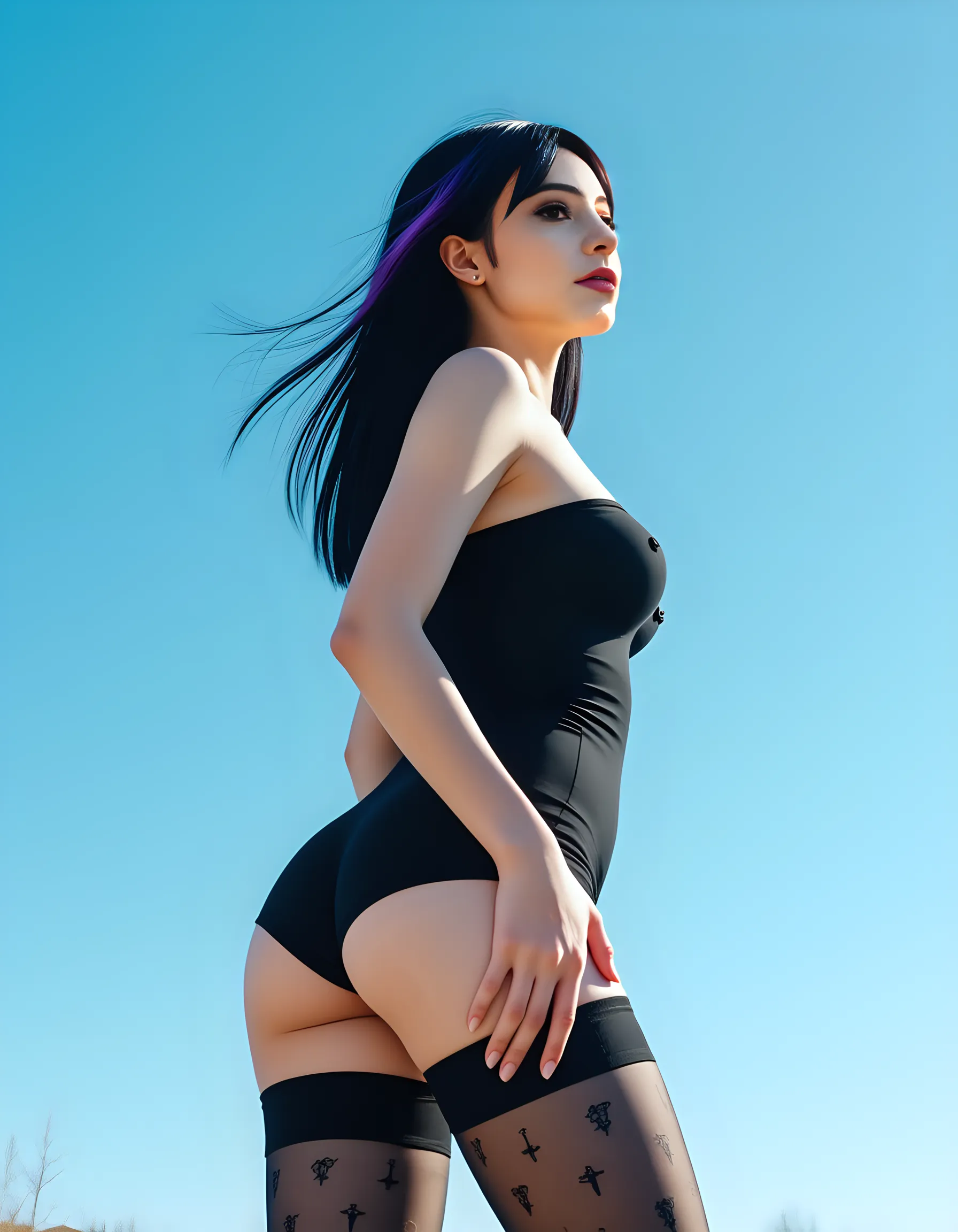 (1 lady), (Best quality at best:1.4), (ultra - detailed), (extremely detailed CG unified 16k), A Beautiful Woman with Perfect Figure: 1.4, Sharp Focus: 1.2, very detailed, look from down, High-definition RAW color photo, professional photoshooting, amazing face and eyes, (amazingly beautiful girl), ((masterpiece)), realistic cinematic face, head to feet long wide zoomed out view, full body long view, full body standing, photorealistic, ((highres)), ((detailed background)), solo, gym woman body, natural lighting, sunset, (ichinose kotomi), she is looking at background, she is posing in a way the photography captures all of her back and rear body, the photography is taken pointing to up and with focus on her butt, gorgeous, extremely beautiful face, perfect model beauty, Highly Detailed Face and Skin Texture, Detailed Eyes, Double Eyelids, ((nude)), ((realistic natural purple hair style, purple hair, purple eyes, long hair, hair ornaments)) RAW UHD 8k photography, tarankaaa, not Dasha Taran, living room background, extremely detailed, blurred background, depth of field, cinematic lighting, amazing legs, high heels, clear and well-cared skin, (bigger butt, round butt, nice butt, very detailed butt, she is spreading her butt with her hands), athletic, skinny body, (POV, from behind, straight back, sexy shot),