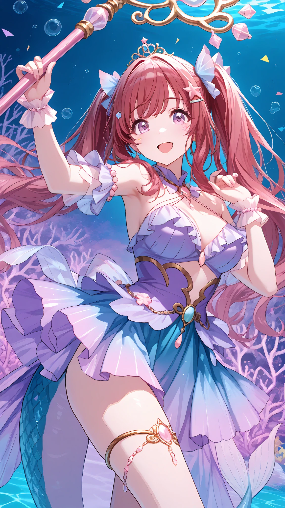 (masterpiece), (best quality), 1girl, medium breasts, id_maki_nishikino, bikini, swimsuit, hands up, armpits