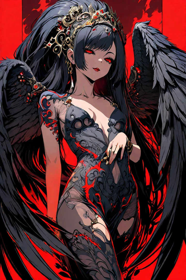 Stunningly gorgeous beautiful perfect hr giger inspired inspired tattooed sexy seductive kijin , perfect face, hyper detailed vibrant eyes, large breasts, full body view, neon gray, nude