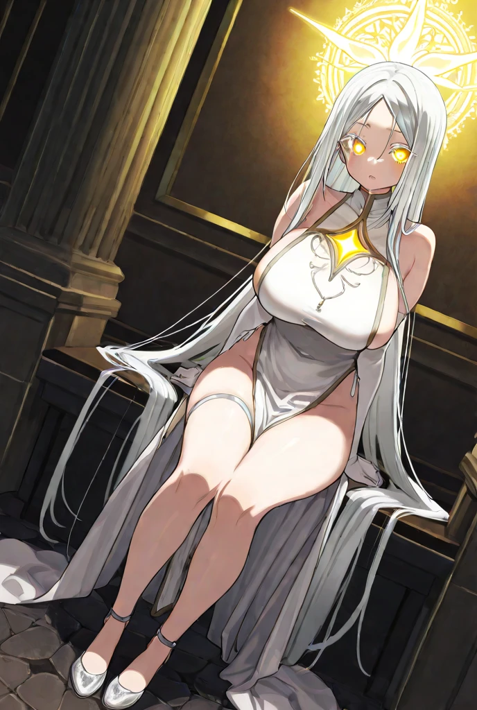 (((The woman is completely petrified and has skin made of stone.)))、((Highest quality)), ((masterpiece)), (detailed), （Perfect Face）、The stone nude woman is a stone nude that has been turned into an art piece, with most of the feet and up to the wrists embedded in a stone pedestal to create a stone nude for display.、The woman is a nude stone statue, petrified with dark grey skin, grey nipples and eyes, and lifeless. She is fixed to the wall in an M-shaped position in a museum and exhibited as a work of art.、The woman who was turned into a nude statue is Tiare, with medium-long hair, turned into a stone statue with dark gray skin, and was displayed as a nude statue on a special exhibition stand in a luxurious art museum.々is being exhibited、A beautiful petrified nude sculpture of a fine art piece, Tiare