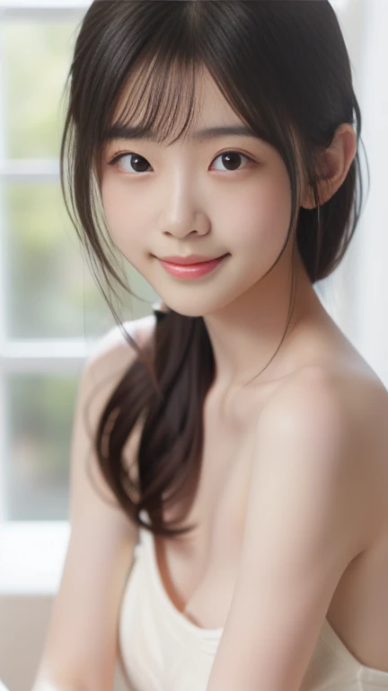 (2 Japanese girl,), (Small breasts:1.5,),(solo,Textured skin, Detailed skin,Detailed face,Detailed eyes,detailed posing,Natural eyebrows,Perfect limbs,High detail, Highest quality, Super detailed, Surrealism, ,8k,RAW Photos,Photographicism,Professional Lighting,Portrait Photography,),((Black Hair, Dark Eyes,Natural Makeup,Simple earrings,Medium Hair,smile)),(((Thin silk camisole,Nipples,)))