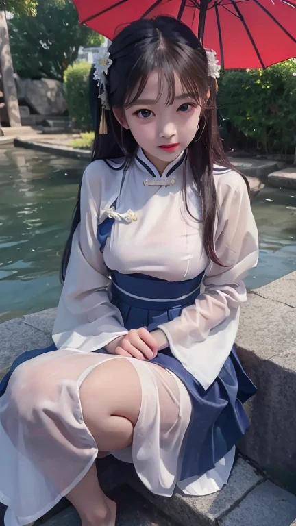 Ultra realistic asian girl 8 years old, childshi body , long black hair frinje braided , , sexy lingerie , seios planos , ,thong pantie , menacing face , .