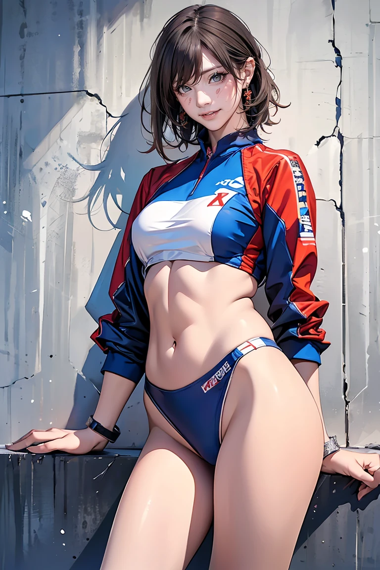 (photorealistic:1.5, highest quality,masterpiece,High resolution,muste piece),(sony a7, 35mm lens, f1.8, film gain),snow mountainに立つ1人の23歳の女性,cyber punk,(Red string bikini swimsuit:1.5,Down jacket:1.3,choker), beautiful skin, (looking at the camera:1.2),(Photo seen from below:1.3),(Medium Hair:1.2,bright platinum hair:1.5), expression( Impish Smile:1.3,blushing:1.3),Pause( Seductive pose:1.5),background(snow mountain:1.5,ruins,apocalyptic world),(Medium chest,slender, abs:1.2), (Underwear visible through clothing),(Butt visible through clothes),(detailed perfect face),normal hands:1.5,normal finger:1:5,normal feet:1.5,(cameltoe)