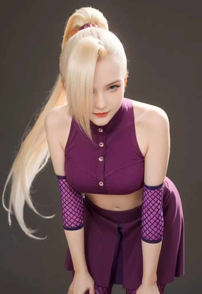 girl with blonde hair and blue eyes in purple dress, tsunade from naruto, inspired by INO, haruno sakura, from naruto, sakura haruno, cel - shaded art style, sakura haruno in slug sage mode, hinata hyuga, [[[[grinning evily]]]], cell shaded adult animation, shikamimi