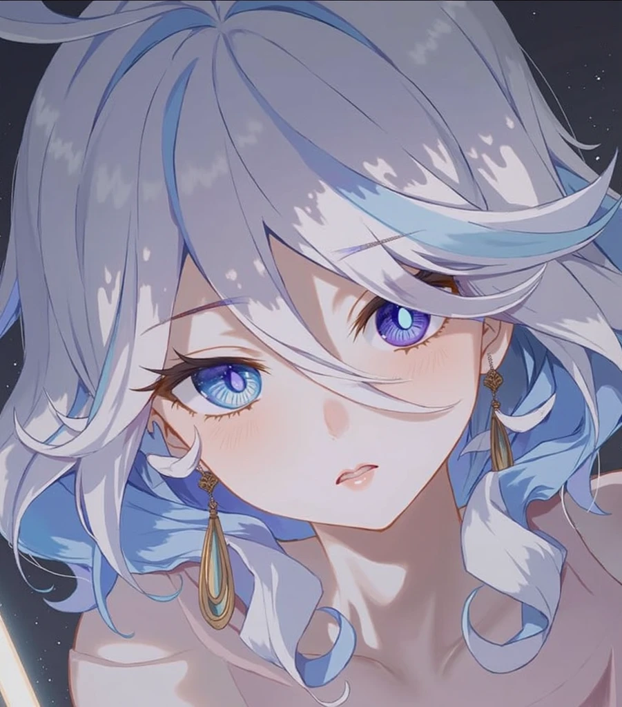 masterpiece, best quality, illustration, Saxophone Blue, Platinum earrings, Platinum necklace, White Dress, 1 Girl, Lovely, (Dynamic Lighting:1.2), light, Exquisite  features, Delicate eyes, Sharp pupils, Realistic students, Depth of Field, Bokeh, Clear focus, (Ultra Detailed, bloom, glow:1.4), Many little gems