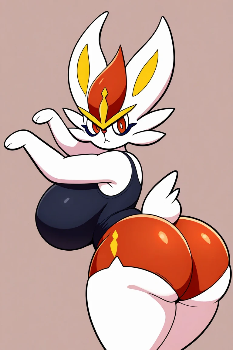 cinderace, red eyes, (posing:1.3), (soft shading), 4k, hi res, five fingers, detailed hands, ((detailed face, (detailed eyes:1.0), detailed)), by diives, by diives, (by diives:0.5),  solo, looking at viewer, simple park background, closed mouth, upper body, flat chest, :<, white border, two-tone background, brown background, cropped torso, orange background, portrait, close-up,nsfw,squatting,anus,vagina,butt focus,pants down,embarrassed