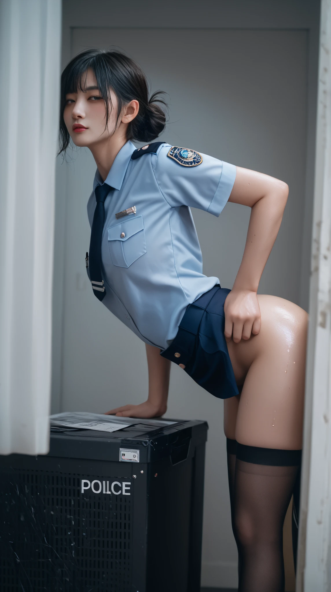 (top-quality)、 (​masterpiece)、(Professional lighting with fewer shadows)、 (Bewitching:1.5)、 (A hyper-realistic)、(Stylish), (perfect anatomia)、(３People's Girls、Bend over and stick your butt out towards the camera), ( Huge breasts:1.3), (Bright and even whitening skin without wrinkles and steps,:1.5), (Beautiful blue eyes with long eyelashes and red tear bags)、 (Braided half-up hair fluttering in the wind), (The costume is a micro mini length high school girl uniform:2.5),(To beautifully emphasize the proud super big ass、Showing off a pose with the buttocks exposed from directly behind:1.9), (Bewitchingly touching each other's breasts and crotches), (detailed beautiful faces), (Shot in a garden full of flowers),