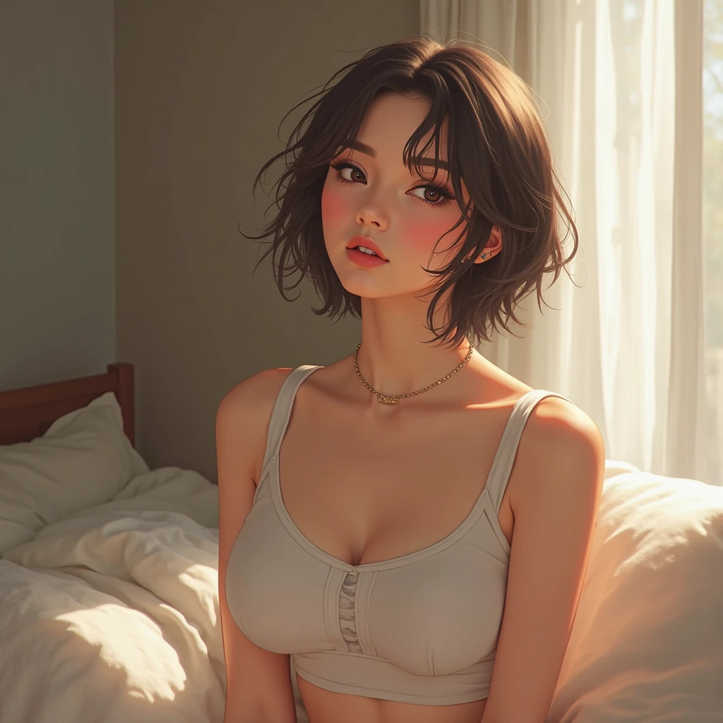 Browsing Caution:0.8、Brown Hair、short hair、Sleep habits、40s Japanese women、Beautiful Face、Front-opening pajamas、((No underwear on))、(((Sleeping)))、(Wearing different pajamas)、Boyish 1、Vibrant、((I can see your pants))、She is wearing long pants、((Clothes are disheveled))、((lack of sleep))、Pajamas are unbuttoned、Correct number of limbs、I took off my pants、((Delicate painting)),(Detailed RAW photos), (The pieces fly:1.25), (Highest quality:1.6), (Ultra-high resolution:1.5), 8k resolution,:1.6), Canon EOS R5, 50mm, Confused, Very detailed,Cinema Lighting、Realistic nipples