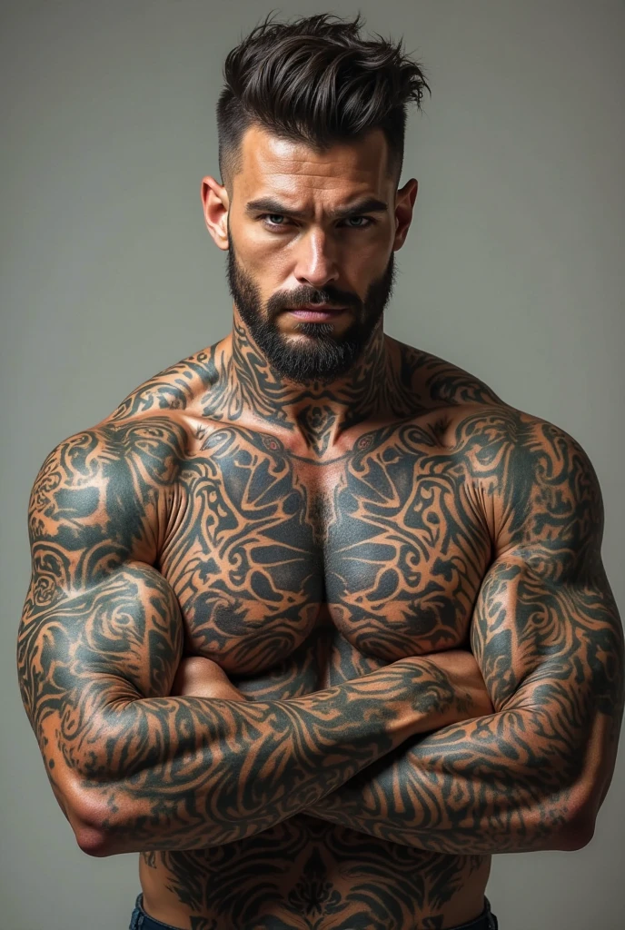 Shirtless mexican heavily tattooed boxer