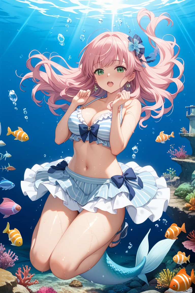 {{{{{16k}}}}}, {{{{{Unique atmosphere in the middle of the transition from girl to sexy woman, transforming a Japanese girl with a cutely pussy into her facial rank to the SSS rank of top-notch pretty actresses, She's in a cylindrical aquarium filled with female hormone fluid with a control panel that allows her to change the shape and appearance and personality of the girl inside at will, The oil of glowing flowers is poured into the aquarium and she is turned into a beautiful herbarium, When the control panel under the aquarium was adjusted to a sexy beautiful big-breasted with tight cleavage slender underbusted personality girl her appearance changed to a beautiful erotic and gentle look, She was a 12-year-old girl but after being locked in a aquarium for four years and injected daily with beauty-enhancing hormones she grew into a 16-year-old girl that she had an erotic fetish for lips and necks and waistlines, The lush growing tits and waistline of a 16 year old ripen quickly when the control panel is moved to a 20 year old and we see her in her prime as a woman, her clearer nip line from underbust to hips, She had a pretty face like an idol but as she grew up she became beautiful like an actress, Her too-beautiful rounded tits wrapped in her separates frills pastel colored bikini, Her hair is replaced by a bang long glossy very Straight hair, The growing body is reproduced with sex-loving, thick vivid lips, Her gasps echoing through the water, She transforms her into a cute once-in-a-millennium}}}}},{{Extremely detailed}},{{{{{integrated her head small, Enchanting Too thick and erotic deep pink lips, Her thickened lips shimmer with luster}}}}},{{{{{Her tattoos spread all over her body, She is tattooed with lewd flowers on her neck, arms, lower abdomen, thighs}}}}}