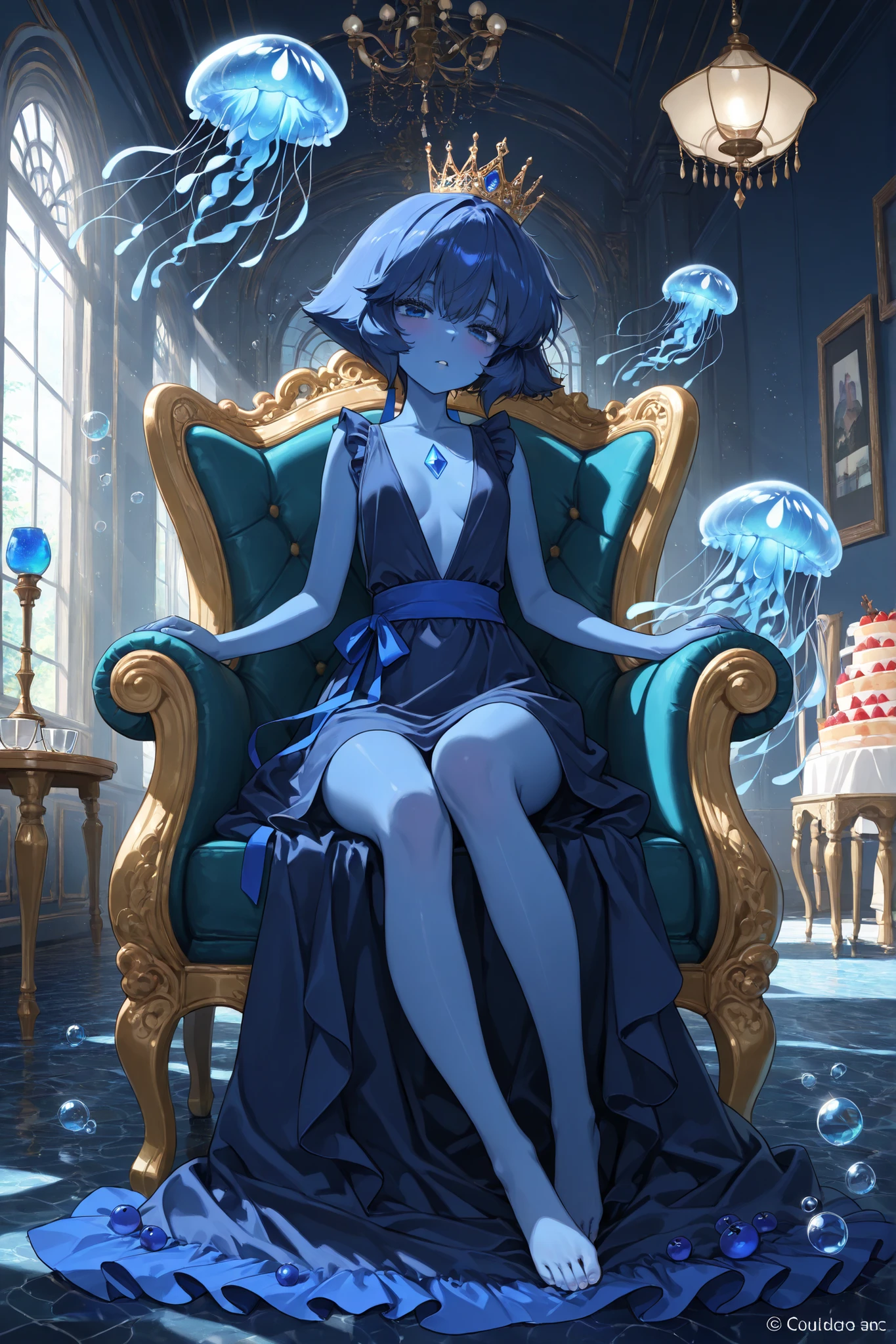 <lora:gamev4Fix-0.1-None-b2-bf16-D128-A128-1-ep64-768-DAdaptation-constant:1:NF>,(white background:1.5),1 girl,mid shot,full body,(((transparent ghost girl's soul comes out of the body))),focus on the face,((rich in details, sitting gracefully on the crystal skull pile, looking down)),magazine cover,(rich in details),masterpiece,Gothic,(crystal skull decoration, crystal skull pattern),(horrible atmosphere),long eyelashes,large eyes,fine eyes,cyan transparent lips,((beautiful and delicate face)),shadow,Tindal effect,(Balance and coordination between all things),((sickly, cruel, evil, lovely)),(glowing blue eyes, particle effects),(delicate crystal skeleton human body, hand bone of crystal skeleton, leg bone of crystal skeleton),bony beauty,ribbon binding,(delicate crystal bone),absurdity,blue flame,plasma,particle effects,crystal clear texture,star_\(sky\),space, d