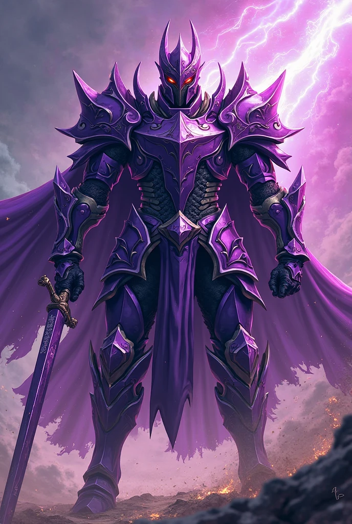 ((Best Quality)), ((Masterpiece)), ((Photorealistic Digital Art)), (Ultra Detailed),DonMR0s30rd3r Mythological Landscape Hiking Trail, Pink Valley, Dawn, Swamp Birds, Octane Rendering, Ray Tracing, Volumetric Lighting, Backlighting, Rim Lighting, Blue Land, 8K, HDR, Masterpiece, Best Quality, 4k, Masterpiece, Best Quality, 4k, (Masterpiece: 1.5), (Best Quality: 1.5), 8k, wallpaper, full body, ethereal lighting, sharp focus, muscular male dark fantasy knight wearing elaborate baroque black armor with purple decorations and purple glowing lines, with large horns on his helmet, holding a huge purple sword in his hands, with an angel statue behind him, town hall background, HD, clear, ultra detailed, vivid, realistic, accurate, hard lighting, brightness, contrast, realistic shadows, reflections and subtle textures.