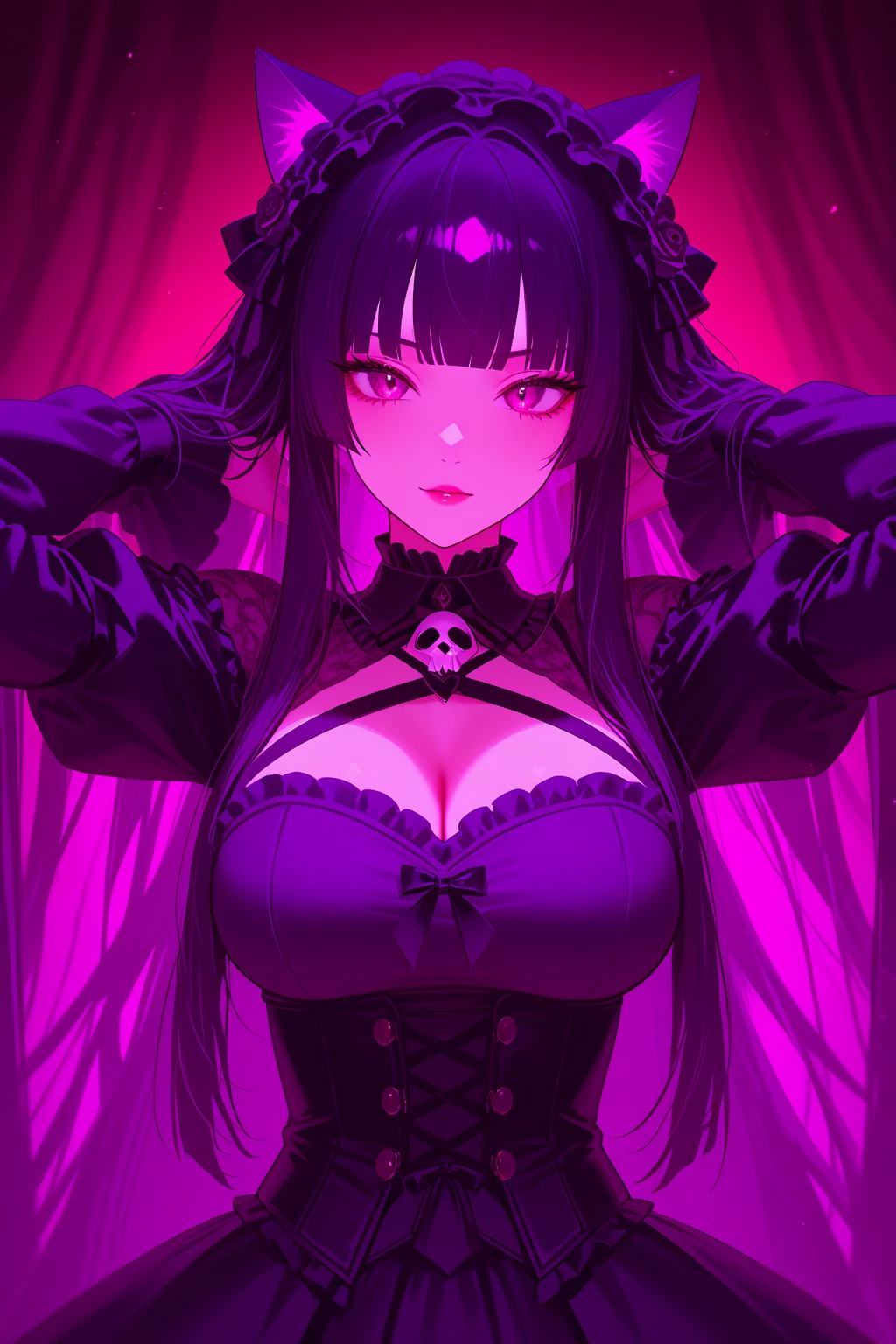 a sexy devious succubus, horns, screaming in ecstasy, ominous, hourglass figure, wicked, erotic mood, horror theme, (triadic color scheme:1.5), high quality, , masterpiece, her mouth open wide with eyes open with sex face expression, hands over her mouth sucking men penis. nsfw.