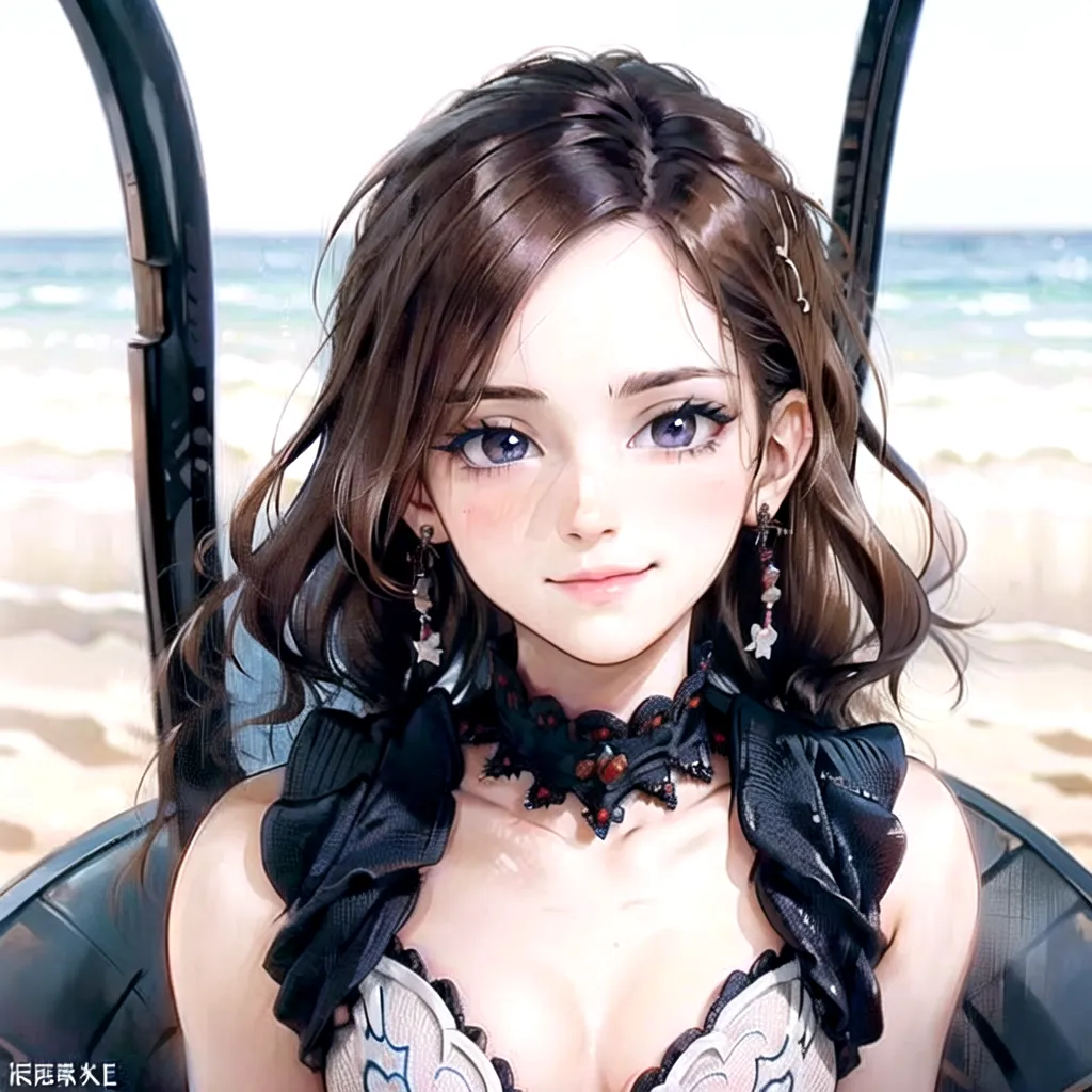 masterpiece,((Clear lines)),  Limited edition palette,Highest quality, Flat Color, Low contrast, ((One girl)),(((Very delicate and beautiful girl))),(Beautifully detailed face),(Beautiful attention to detail),{Long Hair},hair ornaments,((Middle chest)),Long black hair,Hair Ribbon, , Are standing,((View your viewers:1.6)), View from below,Beautifully detailed skies,Bright sky,Cloudy,sunlight, (Detailed Light),Lighting,colorful,Ocean,Beach, bridge,The way to school,Skyscraper, autumn, mist