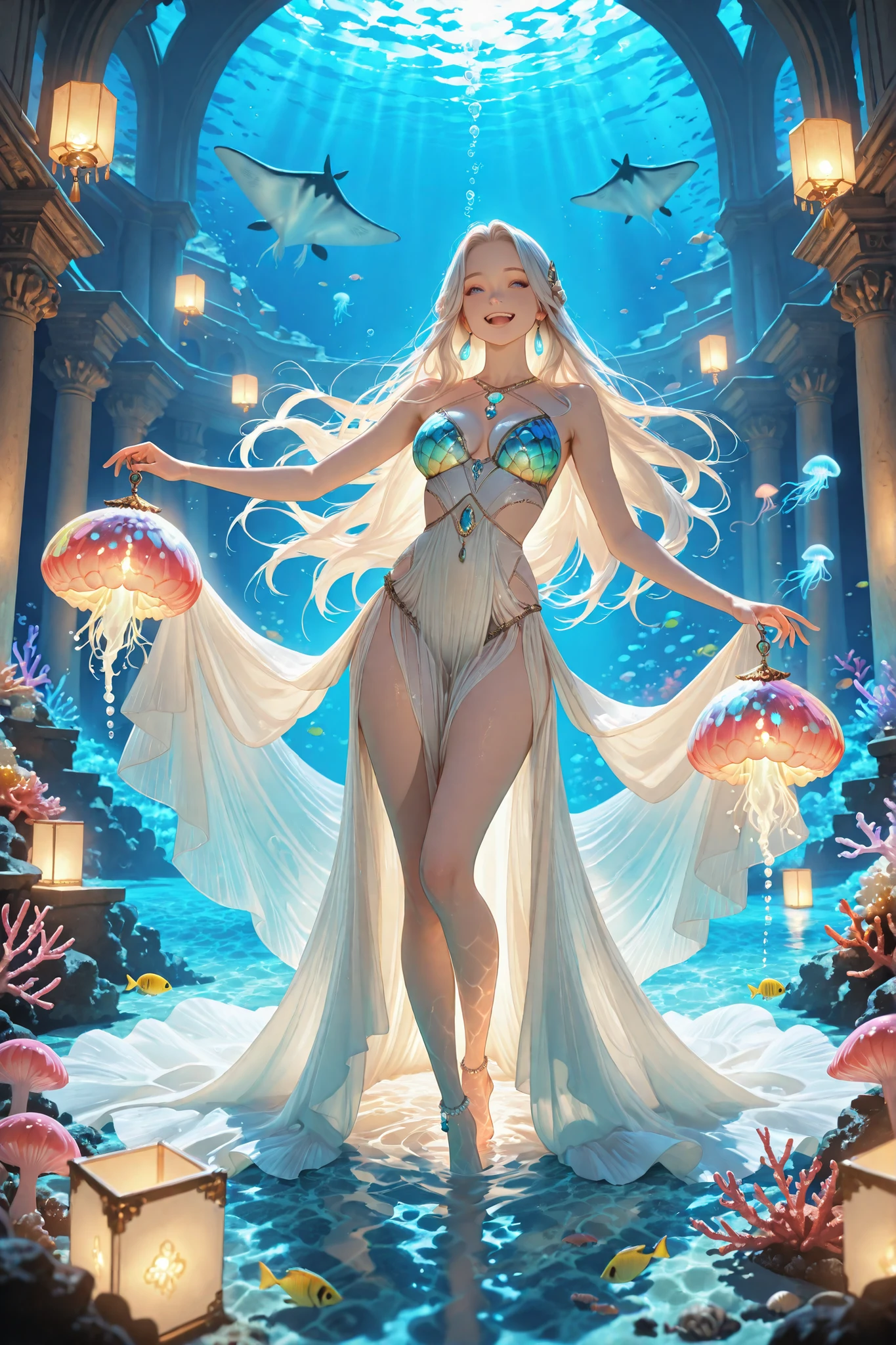 A Majestic Goddess meditating covered in golden and turquoise spice paint, with a fluid and diaphanous dress floating on the waves, with a lotus flower in her lap. Quick painting textured with small rough brush strokes and paint splatters. Epic Instagram shot, vivid color reflections, best quality, best proportions, griffiths flesh art and concept art by wadim kashin, classical dancer, psychedelic dancer movement, moving sea waves, body art by sakimichan art, oil painting with spatula, metallic colors, olpntng style, beautiful teenager, splash effect, violent sea, ((goddess sitting on marble pedestal)), fluid paint, 3d liquid paint, 3d fractals, gold, silver and bronze metallic colors, particles light, dreamy, alcohol ink, 3d soft relief, bright sparkles, dreamy shine, conceptual art by alberto seveso, anna dittmann, arthur rackham, 16k, dripping paint, gold-silver and bronze oil painting, paint rain colors metallic, full body, full body, watercolor paper texture skin, watercolor texture skin, gold and silver metallic skin, olpntng style, young girl, splash effect, extremely fluid, 3d fractals, light particles, conceptual alberto seveso, anna dittmann, arthur rackham, 16k, oil painting, strong strokes, dripping paint, very long hair merged into the ocean, silver hair, fluid clothing merged into water, skin wet with water, (((transparent clothing showing body naked))), big and foamy waves, ((bubbles floating)), Greek column, ((night sky with full moon)), ((sky sunset storm and rain)), Ica sitting in front, naked girl, well-detailed eyes, beautiful eyes, golden eyes, (lamp and lantern), (surreal old floating object), surreal art, overexposure art,, wlop art, ((flowers, silhouette of trees, floral garden)), ((umbrella, parasol)), flowers, ((goddess sitting on marble pedestal)), ((night sky with full moon)), ((sky sunset storm and rain)),detailed face, detailed eyes, detailed hands, full body,
