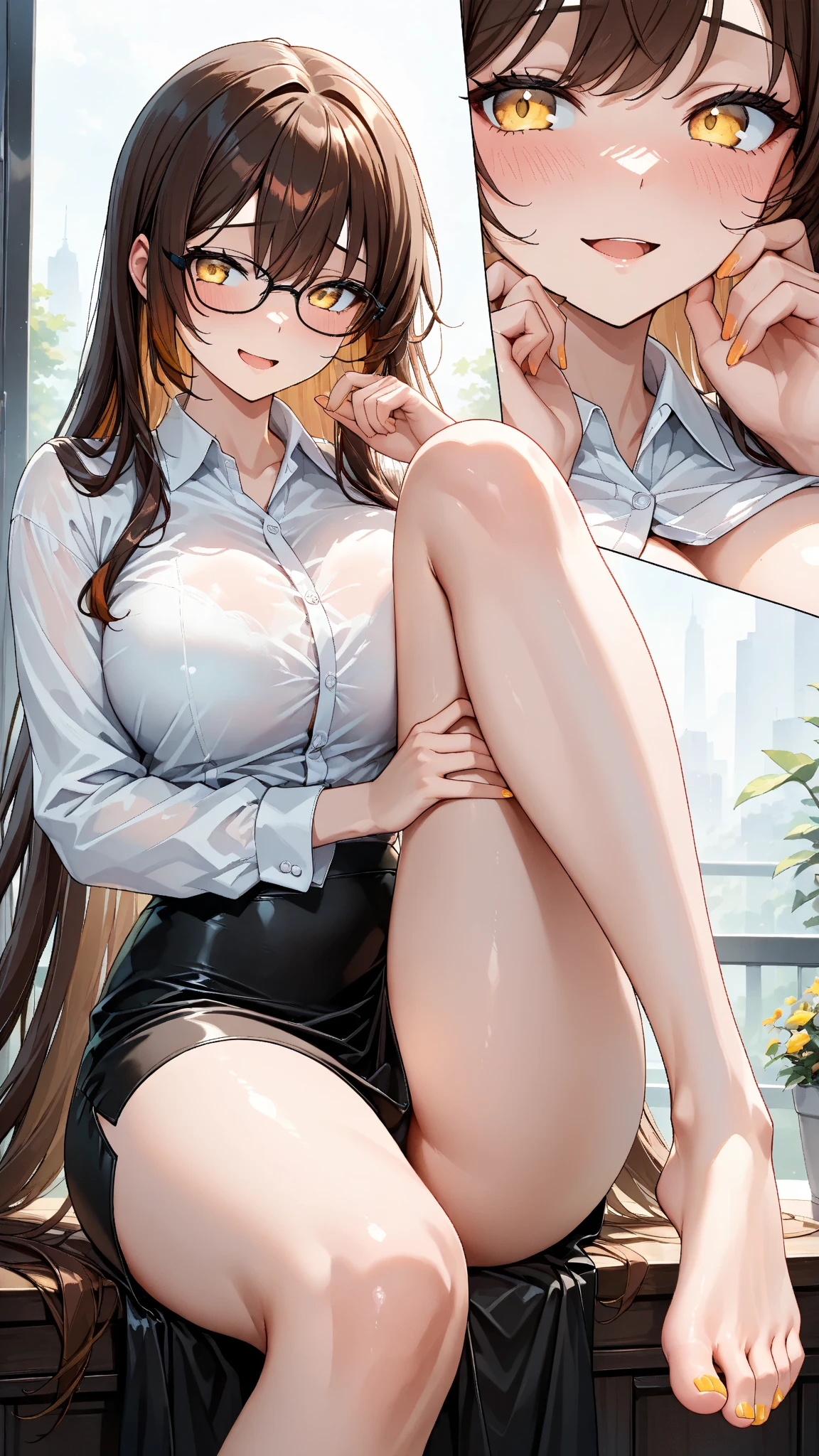 anime, beautiful face, highly detailed face, 2 accurate legs detailed eyes, highly detailed background, perfect lighting, accurate arms, beautiful blonde hair, accurate hands, accurate fingers, full body, 1girl, solo, ruby hoshino, oshi no ko, indoors, detailed heels, black heels, detailed thighhighs, absurdres, high res, ultrasharp, 8K, masterpiece, looking at viewer, teasing smile, in a private room, in a nightclub booth, (naked:1.2), breasts, (both hands covering nipples:1.2), beautiful black panties, nsfw, pencil skirt