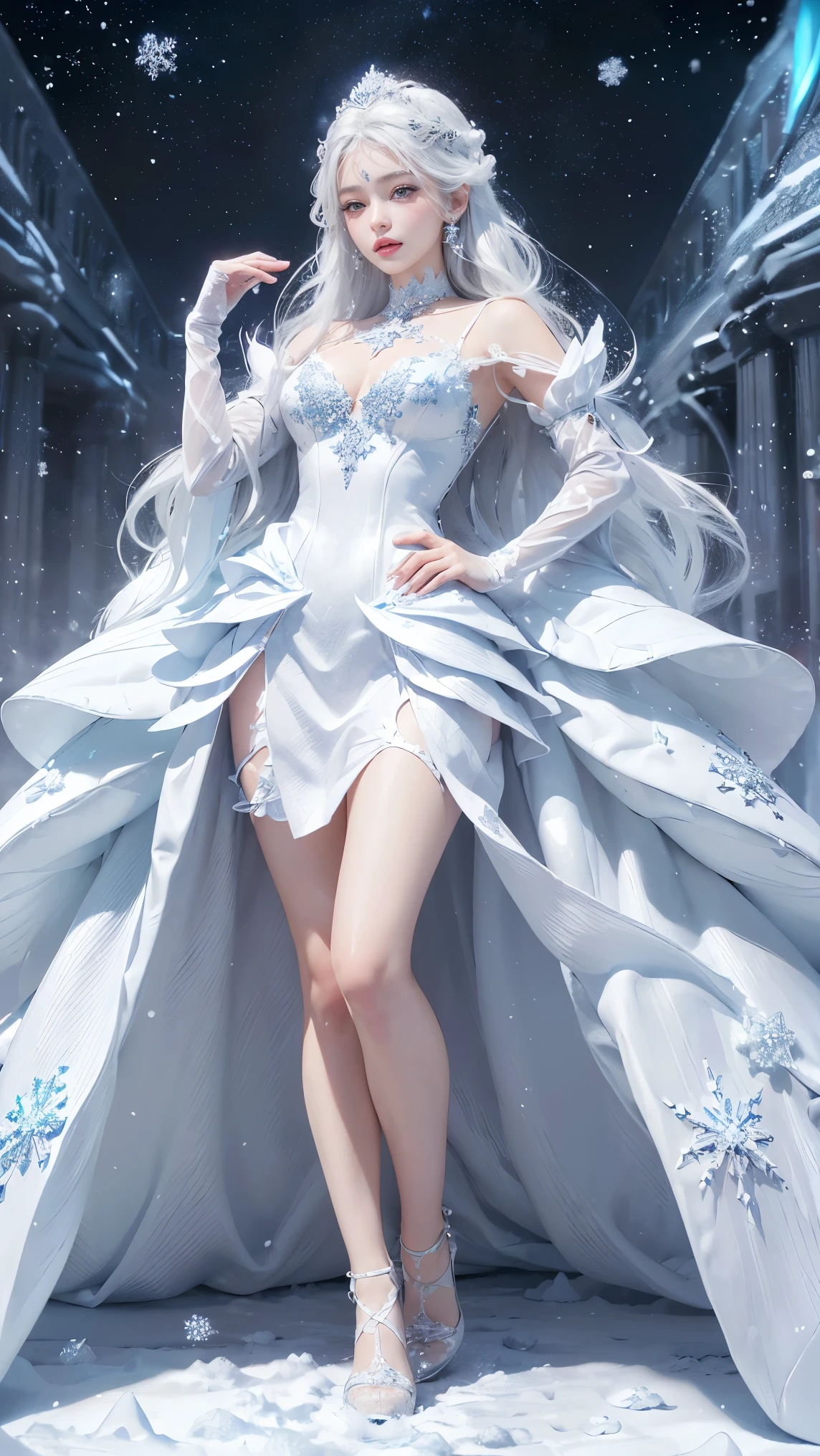 realisticlying，（tmasterpiece，top Quority，best qualtiy，offcial art，Beauty and aesthetics：1.2），The is very detailed，s fractal art，Colorful，Most detailed，zentangle，（abstract backgrounds：1.5）（1girll：1.3），Kamimei，White color hair，（luminous red eyes），mistic，(magia)，Ice and snow，((amaryllis))，Hades，hell