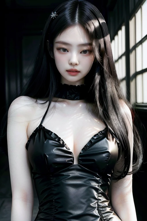 ((top quality、8K、masterpiece:1.3))、Beautiful woman with perfect body:1.4、slim abdomen:1.2、long hair, normal breast, Highly detailed face and skin textures, eye for detail, (laugh), (full body shot), ((studio)), (sit on a chair), (((wearing a black nightdress)), Looking Ahead, (((plain gray background:1.2)))