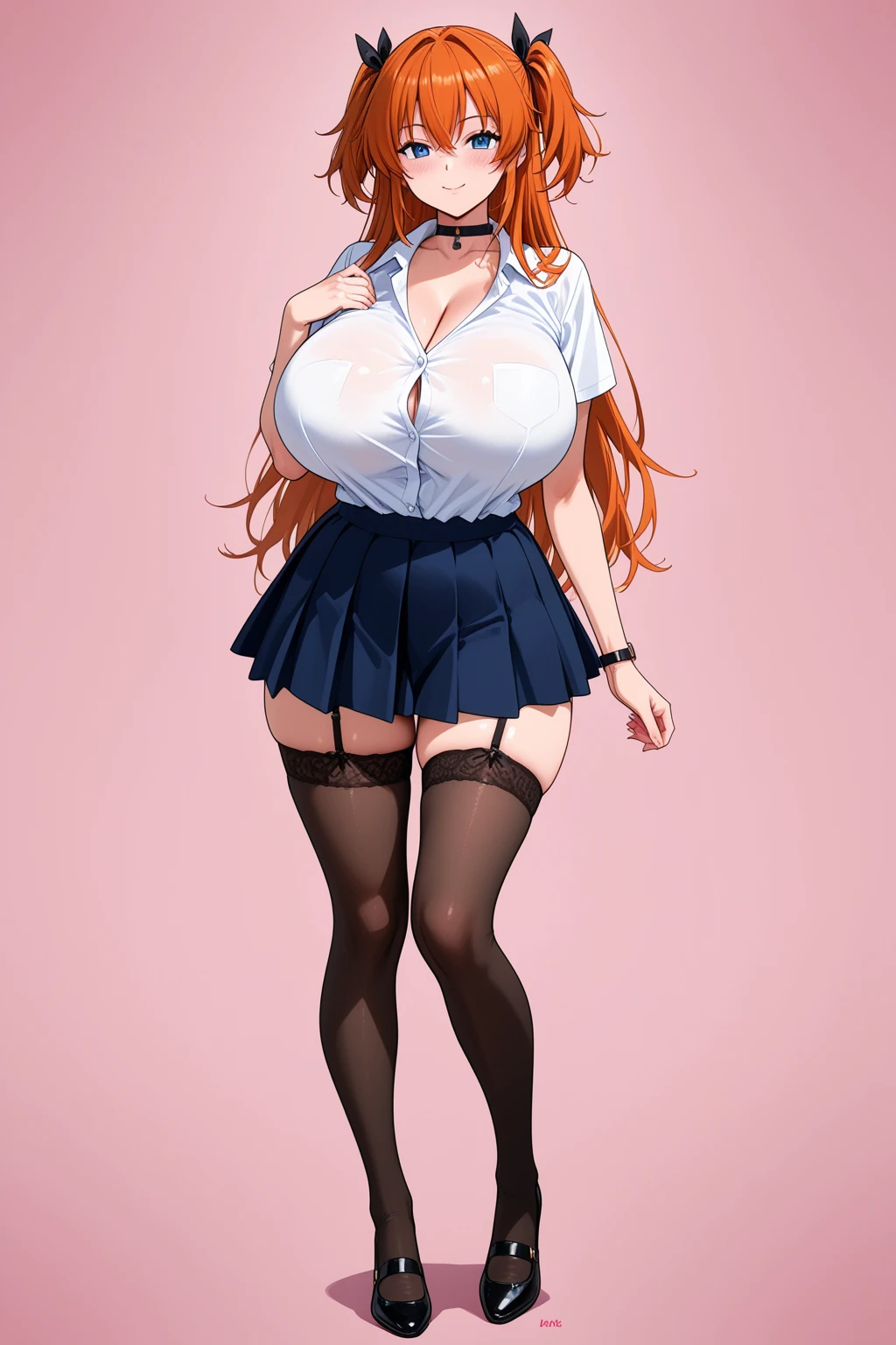 best quality, afterglow, 4k, ((masterpiece)), extremely detailed, 8k, trending on ArtStation, Intricate, High Detail, Sharp focus, tanaken style <lora:tanaken4:0.7>, 1girl, thick thighs, large breasts, (lingerie, panties, lace panties, thigh-highs), (side-tie panties), ((huge breasts, gigantic breasts)), ((thick thighs:1.4)), ((wide hips:1.5)), (curvy:1.3), blush, embarrassed,, makima, long hair, smile, bangs, (yellow eyes:1.2), braid, red hair, braided ponytail, ringed eyes, <lora:chainsawmakima:0.9>, (office, indoors)
