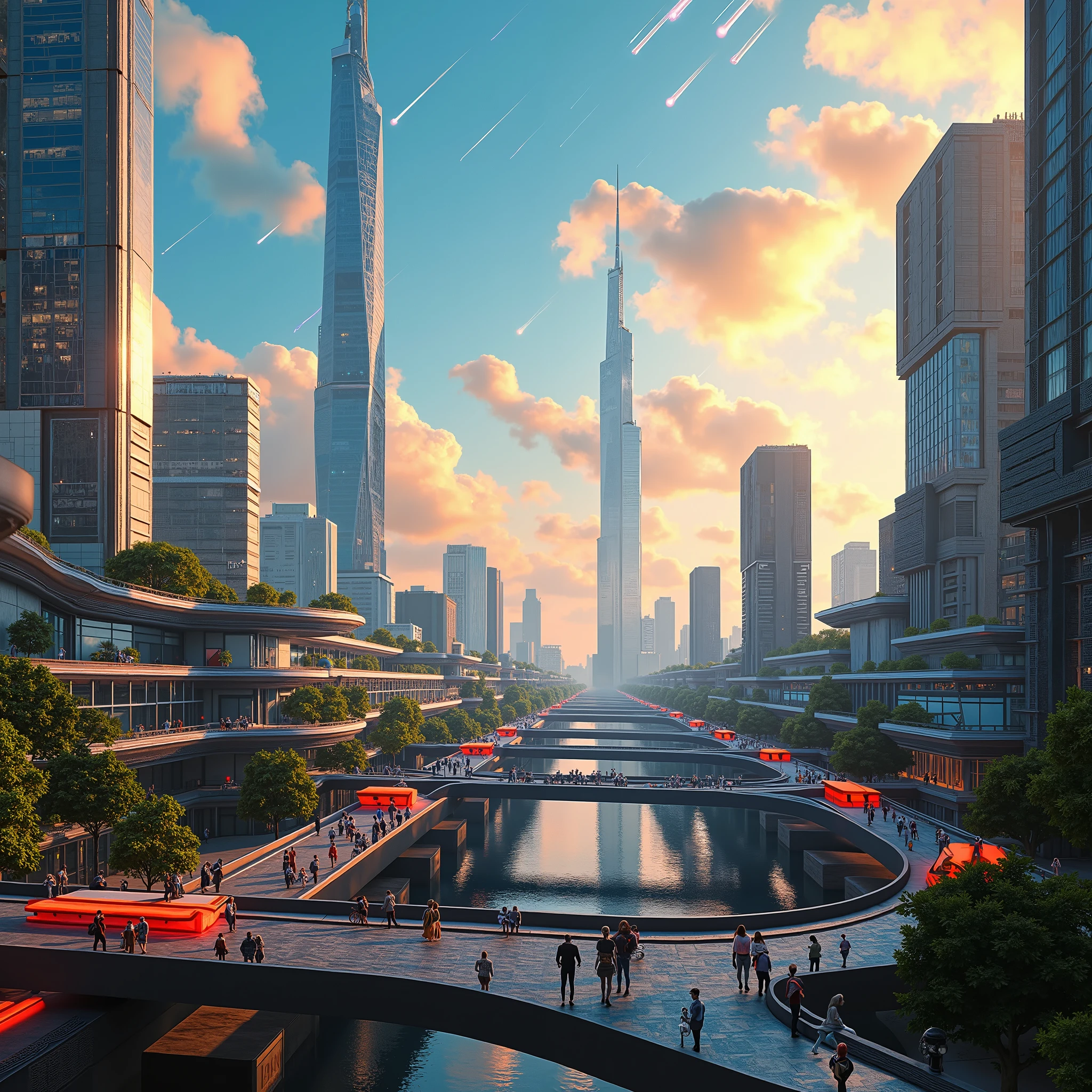 future、beautiful、fantastic、City、is struck by near-future、Feeling Fast、watching the city from above、Meteors in the sky