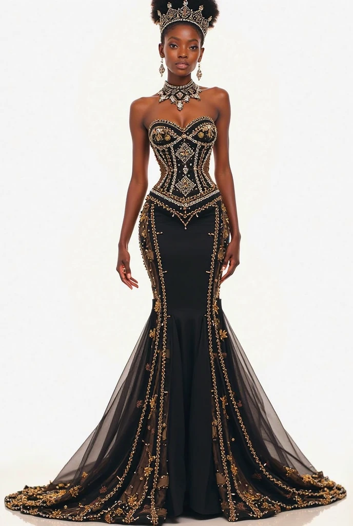 (best quality,4k,8k,highres,masterpiece:1.2),ultra-detailed,(realistic,photorealistic,photo-realistic:1.37),gorgeous black woman, seductive gaze, elegant posture, gothic background, sensual beauty, glamorous fashion, elegant gown, dark colors, moody lighting, full body pose