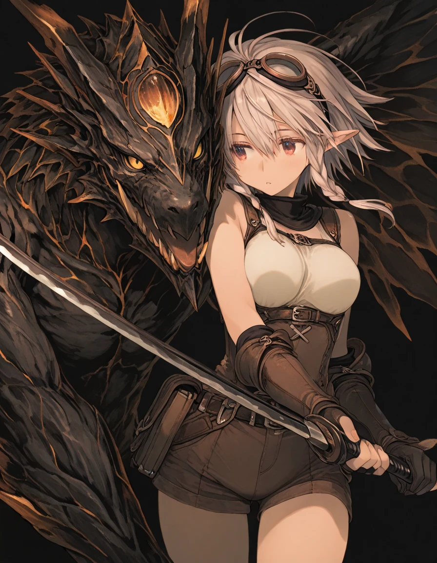 (high res, best quality, masterpiece), soft lighting, vivid colors, HD 4K, adult woman, (solo), ((anthro reptilian woman)), (lizard arms, scaled legs), has a lizard tail, spiked tail, short blond hair, red eyes, (highly detailed eyes), adventurous, in the forest, on a tree branch, tattoos on arms, pale skin, pale complexion, greyish skin, full body, slim body, fitted armor, wearing a breastplate, has on a hood, long pants, pants: Black, leather jacker, fingerless gloves, bow and arrow, hiding in the shadows