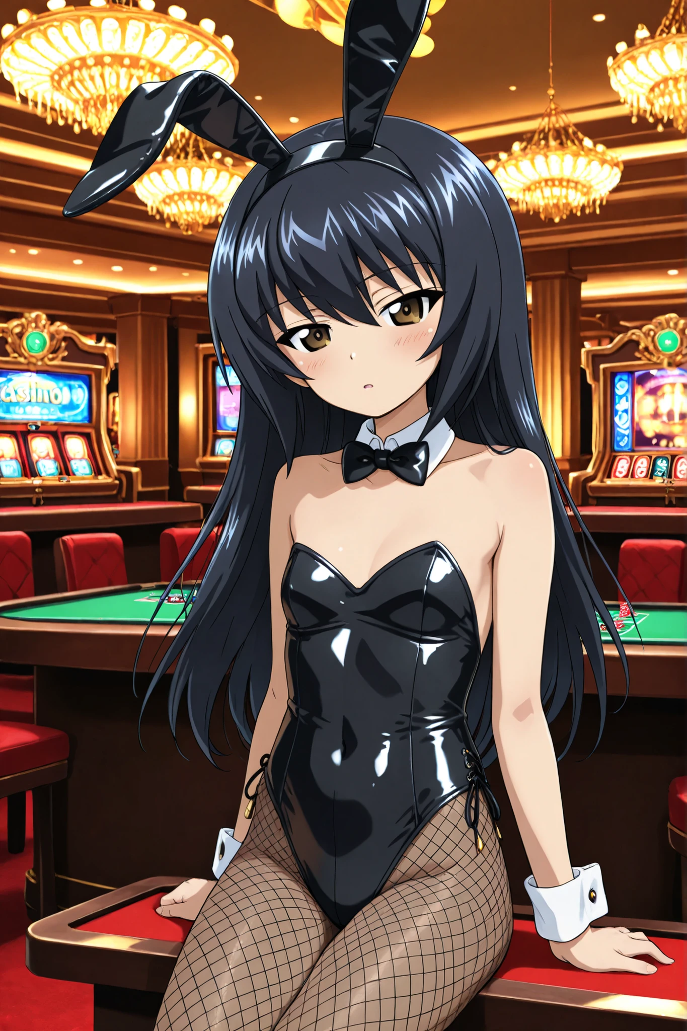 reizei mako \(girls und panzer\),playboy bunny,fishnet pantyhose,casino,