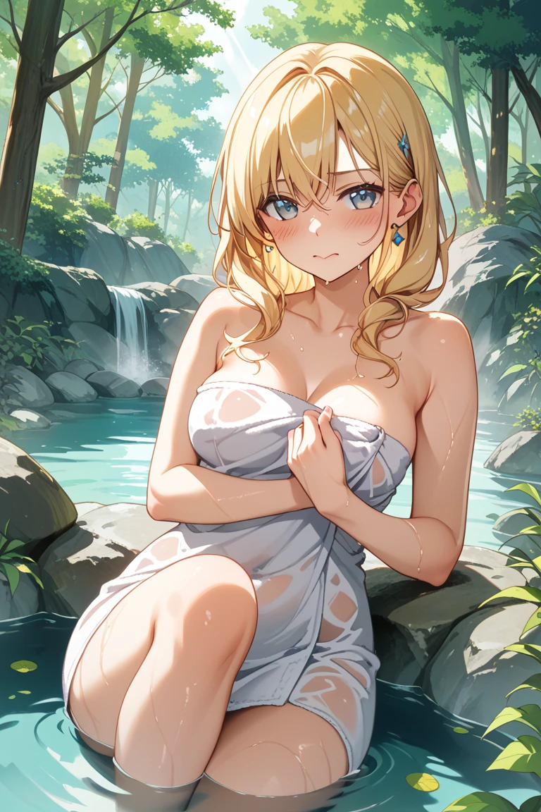 (top-quality:1.1), (​masterpiece:1.4), (absurderes:1.0), portlate, Best Quality, 超A high resolution, Full nude, Sailor Uranus, 1little girl, Looking at Viewer, Natural Skin Texture, Realistic eye details, KizukiAi, Aqua Eye, blonde  hair, Bangs, Straight hair、ultra-short hair, A smile, (red blush:1.2), closes mouth, Full nude, Beautiful legs, Full nude, Kawaii Girl, smooth beautiful body, Smooth beautiful legs, Mini breasted, Beautiful nipples and areola, Sensual Pose, hot onsen, Rock bath, (Detailed background), fullnude, middlebreasts, beutiful breast、Beautiful nipples and areola, Full nude, Female genitalia are clearly visible, Full nude, Open your legs wide, Seated Pose, Arms behind your back, Do not hide the pubic area with your hands, frombelow, depth of fields