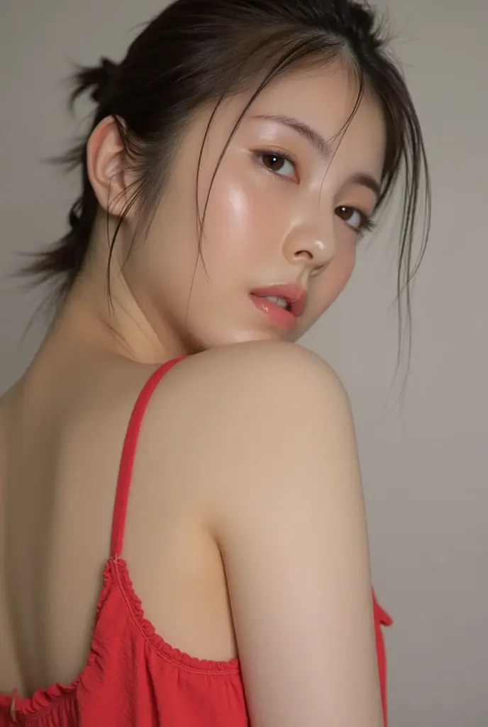 One girl, Random red swimsuit, White Background, 