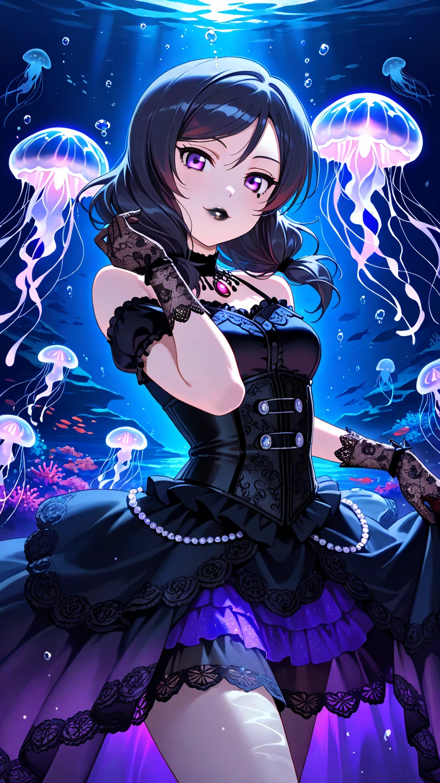 best quality, masterpiece, 1girl, solo, looking at viewer, smile, standing, cowboy shot, sangonomiya kokomi cosplay costume, sangonomiya kokomi, genshin impact, cosplay, alternate costume, pink hair, gradient hair, multicolored hair, long hair, dress, off-shoulder dress, frilled dress, frills, bow, detached collar, detached sleeves, dress bow, bare shoulders, fake animal ears, animal ears, rabbit ears, hair ornament,skindentation, cleavage, gloves, white gloves, thighhighs, seafloor, underwater city, underwater, <lora:Neon_Dreams:0.9> Neon Dreams <lora:edgLycorisPreppy:0.8> Haute_Couture, designer edgHC_dress with set of edgPreppy clothes, get creative with clothing related words or take inspiration from the prompts