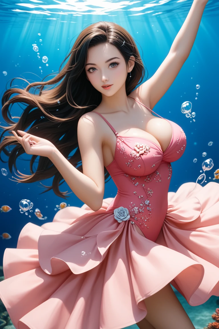 /offcial art, Unity 8k壁纸, Ultra-detailed, Beautiful and aesthetically pleasing, tmasterpiece, best qualityer, (zentangle, datura, clew, meshing), (s fractal art: 1.3),  flower，Underage girls, age 5，(Hairstyles: Long hair) Ocean, Extremely detailed, dynamic angle, Cowboy shot, The most beautiful forms of chaos, elegant, Fauvistdesign, vivd colour, romanticism lain, Seafoam, Buble, shells, Fish, pearls，Colorful lollipop，cute big breasts，  - --auto --s2
