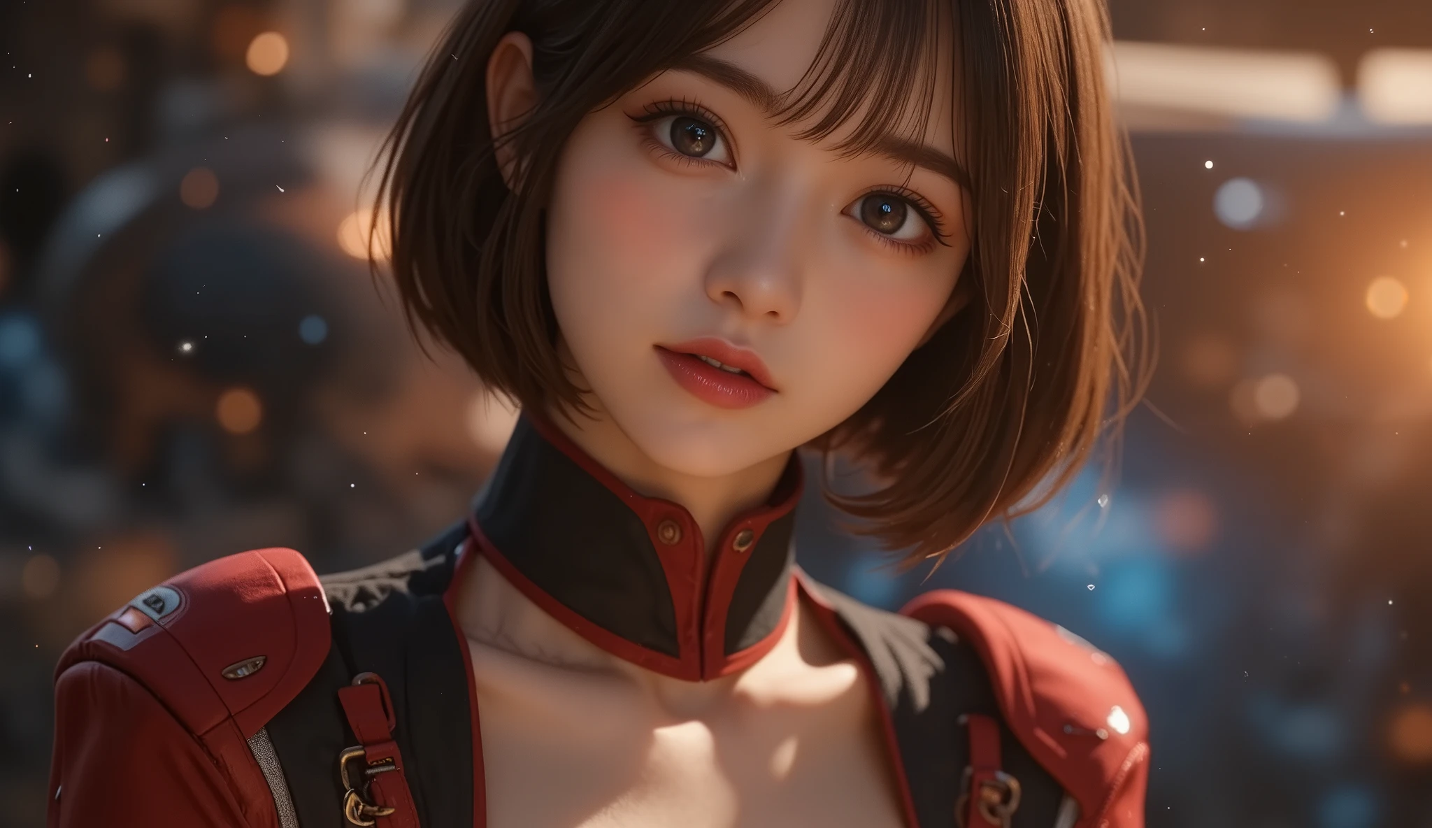 8k,super high resolution , Highest Quality, Masterpiece,rule of thirds,golden ratio,surreal,Picture, one woman,masterpiece女の子,perfect ,short black hair with waist,Bowl cut,Professional office lady, intellectual,Clear,Dynamic Poses,uniform,セーラー戦士uniform,masterpiece,cowboy shot showing waves, Dynamic Posture, Background is Space (Amazing Details, excellent lighting , wide angle), 1 person,((big breasts)),((hide your chest with your hands)),((Naked)), beautiful detailed, beautiful detailed background, detailed background, perfect eyes,information,Front Map, 3/4 view , warm lighting