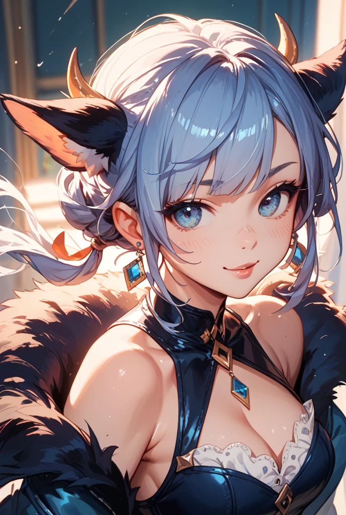 (Masterpiece) 8K resolution, beautiful girl with rabbit ears, short silver hair and ash gray eyes, fantasy style,