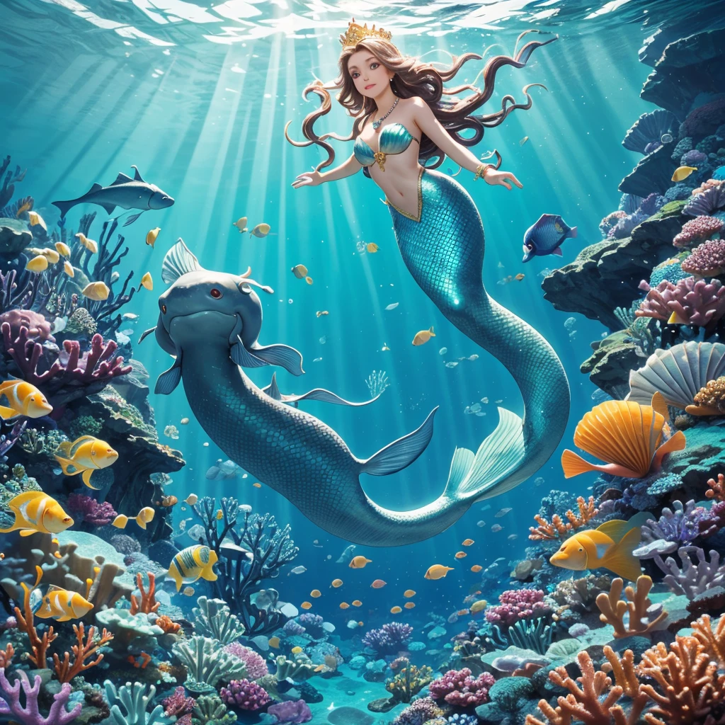 mermaid and humpback whale in the ocean with corals and fish, beautiful digital artwork, beautiful mermaid, beautiful art uhd 4 k, by Arthur Pan, beautiful gorgeous digital art, beautiful digital art, very beautiful digital art, gorgeous digital art, amazing depth, beautiful digital painting, by Alexander Kucharsky, 4k highly detailed digital art, very beautiful fantasy art, mermaid