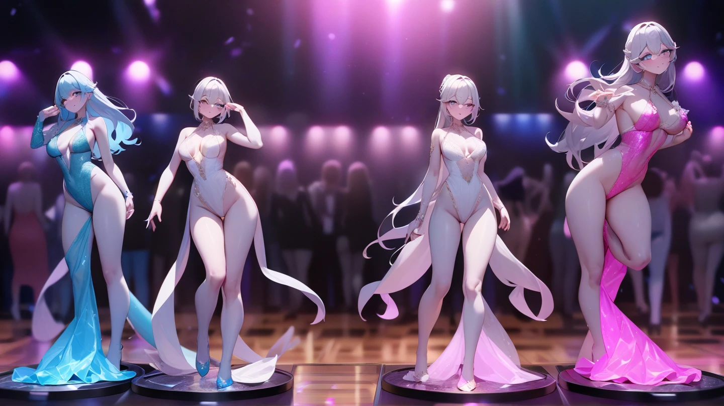 nsfw,sex with one man,sex with multiple men,covered in semen,facial ,creampie,Nude,lift up skirt,tiny breasts,whole body,wet body,cute face,naughty expression,looking at viewer,on stage,crowd of people,anime style,high quality wedding dress full body masturbation crowd