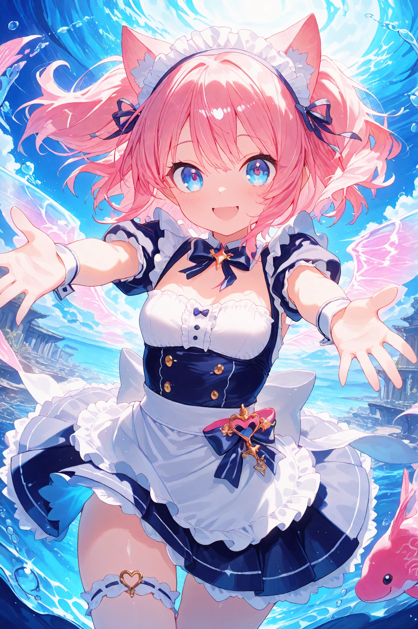 Artina,long pink hair, braids, hair tubes, blue eyes,ahoge, large breasts,
standing, upper body, smiling close up,
wrist cuffs,choker,bare shoulders,cleavage , small angel wings , shoes, gold jewelry outer space, lobby, windows,
(insanely detailed, beautiful detailed face, masterpiece, best quality)
<lora:Artina-10v5:0.7>