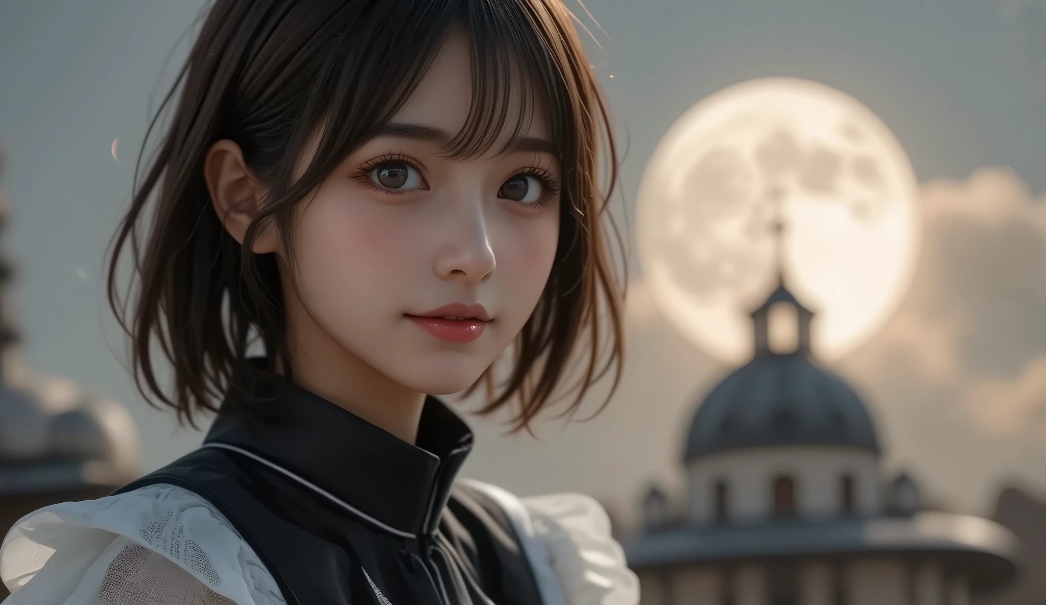 8k,super high resolution , Highest Quality, Masterpiece,rule of thirds,golden ratio,surreal,Picture, one woman,masterpiece girl,perfect anatomy,Close up,short black hair with waist,thin lips,hairstyle random, intellectual,Clear,Smile Yan,attire is random,Dynamic Poses,Dynamic Posture, The background is gray,Front Map, 3/4 view , warm lighting