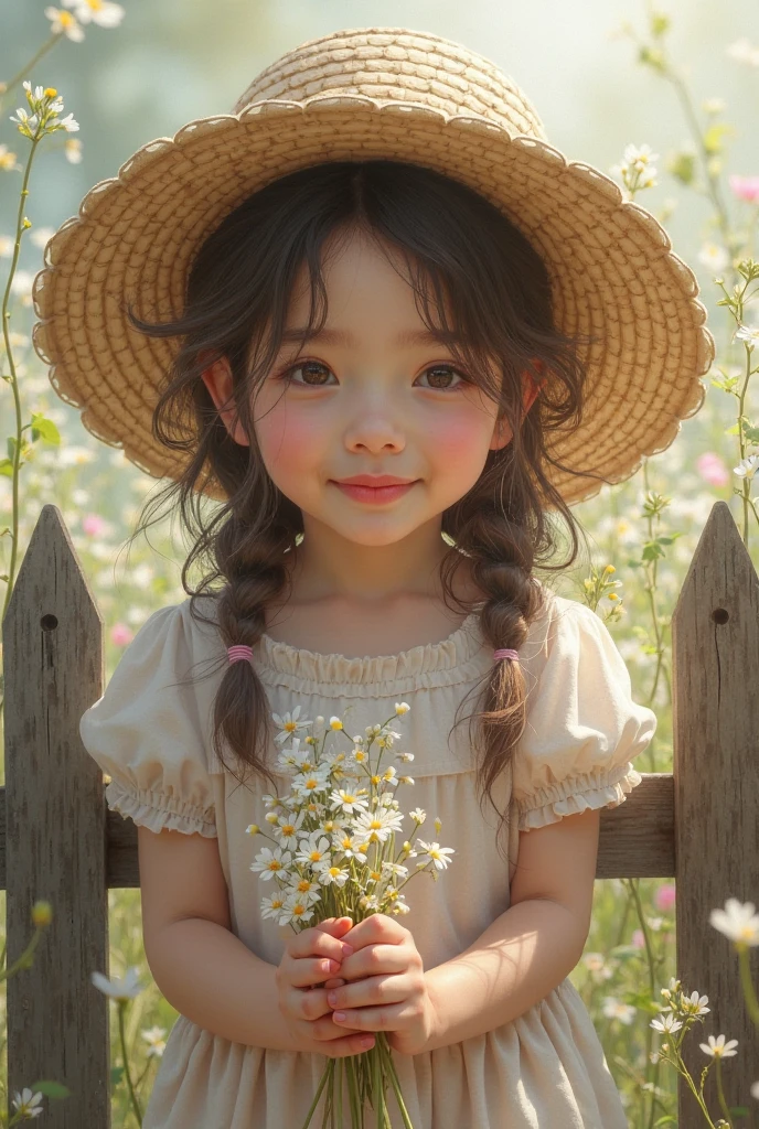 A child holding a flower in his hand, two close-ups, delicate, realistic, high-definition