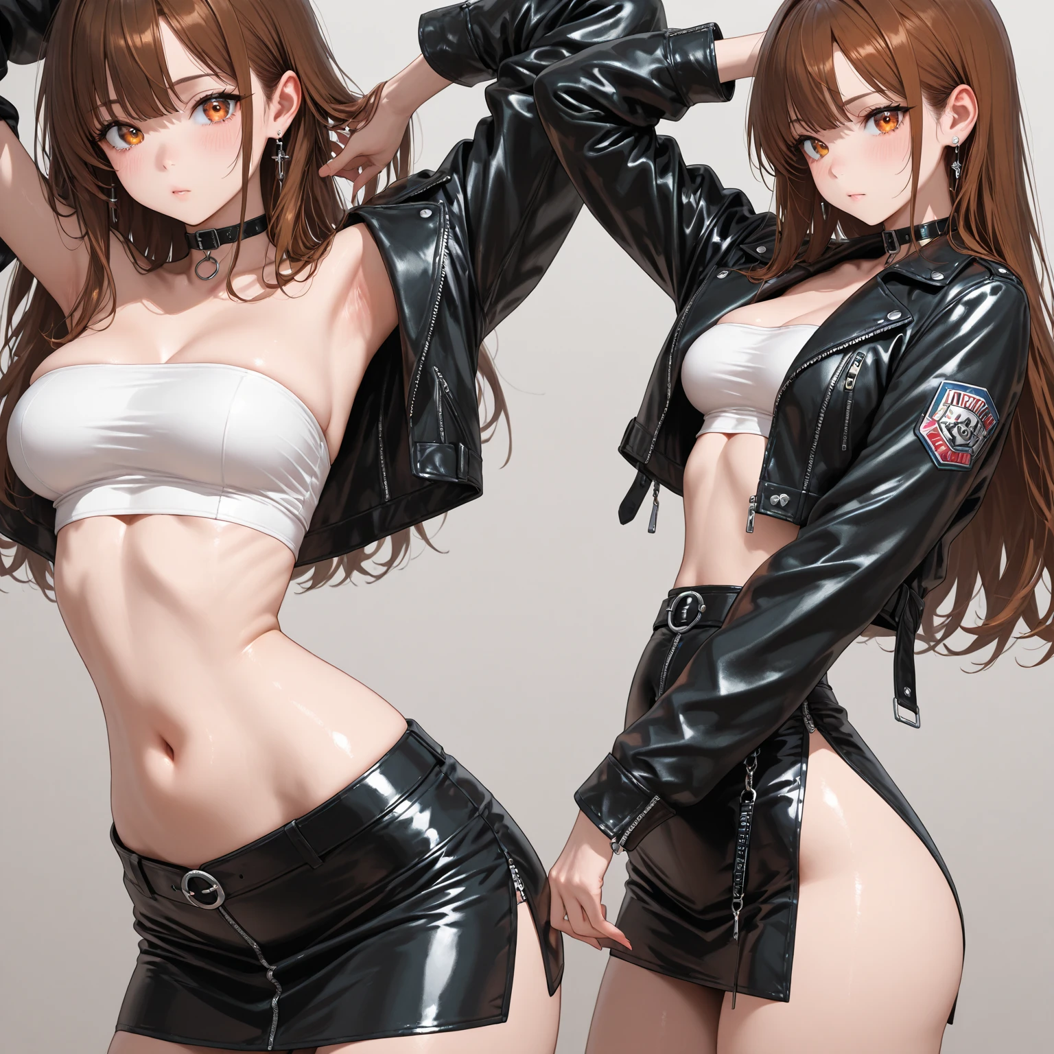 Naked Leather Jacket Girl Cute Big Tits Ponytail Twin Tail Top Quality Masterpiece Smile