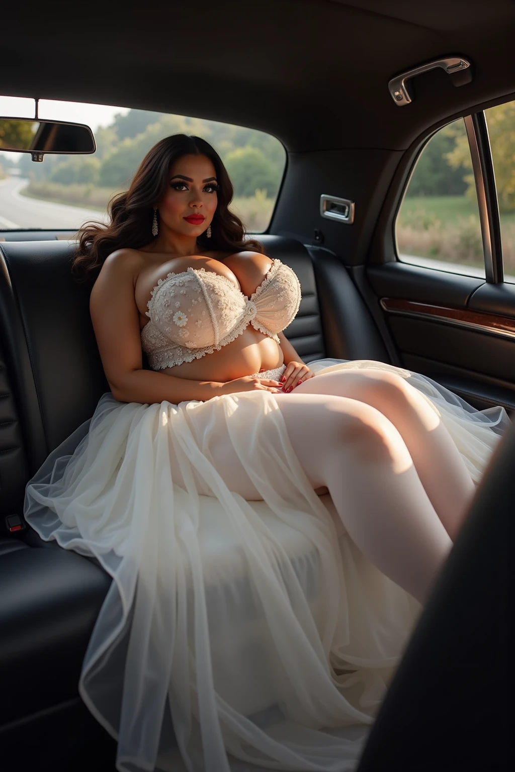 1 Beautiful woman, similar to Galilea Montijo, large eyelashes, full and shiny lips, drooling, sleeping with her mouth open, snoring, sleeping sitting on the train, head resting on the seat, dressed as a bride, eyes outlined, eyes closed; heels