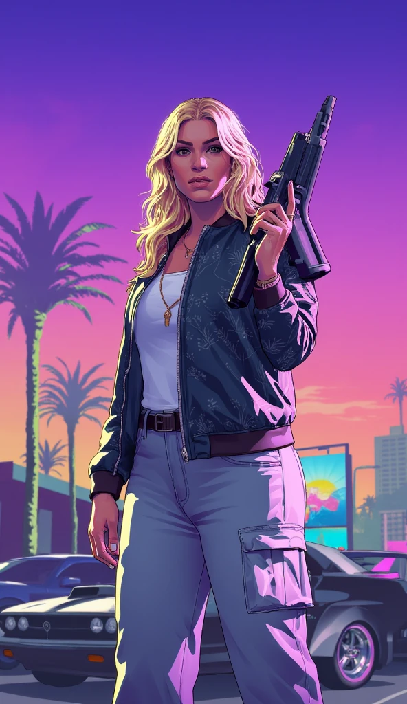 A russian woman blonde long hair walk on time square new york,sunset lighting,detailed,(masterpiece,1,4),8k resolution, proporsional,long shot,cloud on sky is beautiful