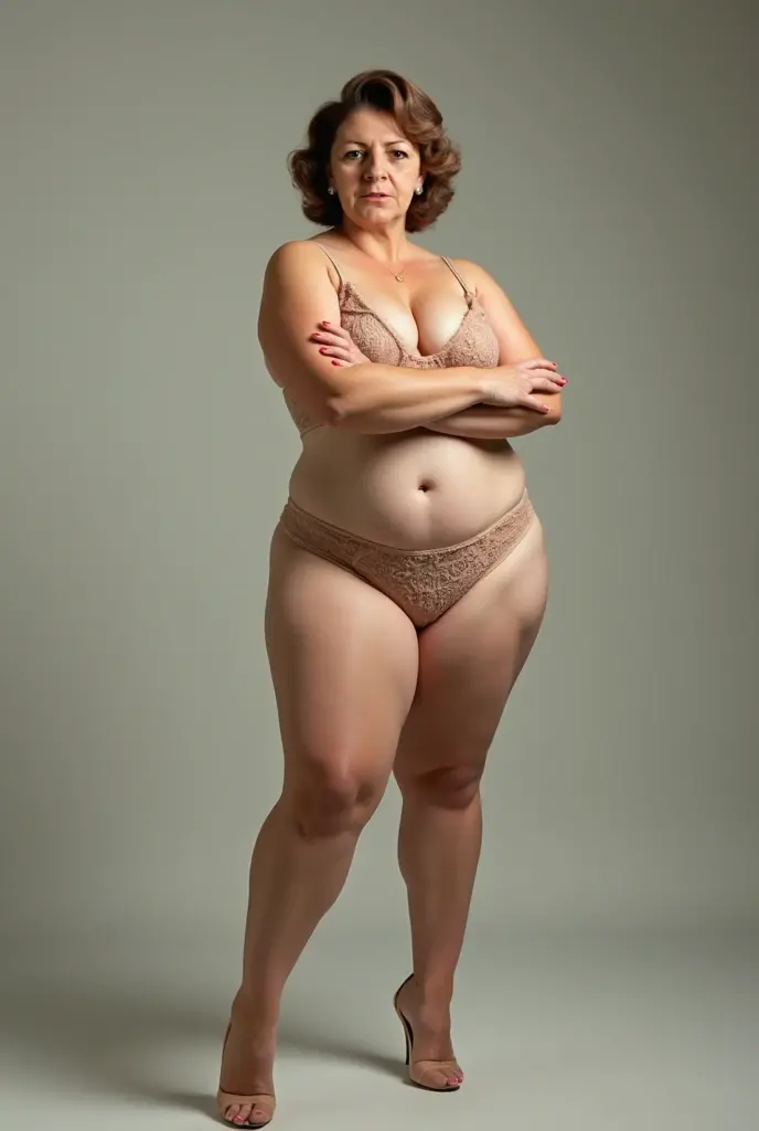 ((naked)),((huge saggy tits)),((heavy looking body)),((wide hips)),((thick body)),((big belly)),((white woman)),((blonde hair)),((blue eyes)),((full body portrait))、((1 woman)),stand on tiptoe、White blank background、stand facing forward、barefoot、full body portrait、stand with legs apart、model pose、