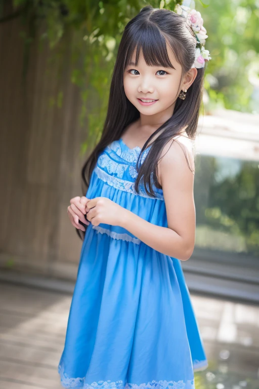 Araf girl in blue dress posing for photo, happy birthday