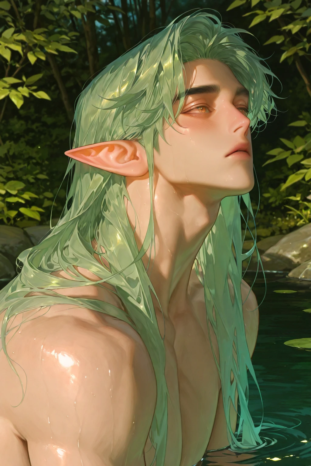 1boy, male focus, (underwater:1.1), fish, shark, coral reef, plant, green hair, yellow eyes, long hair, nipples, slim, narrow waist, light rays, volumetric lighting, masterpiece, best quality, high quality,
<lora:Cosmic anime-oil fusion v2:0.8> <lora:add_detail:0.8>