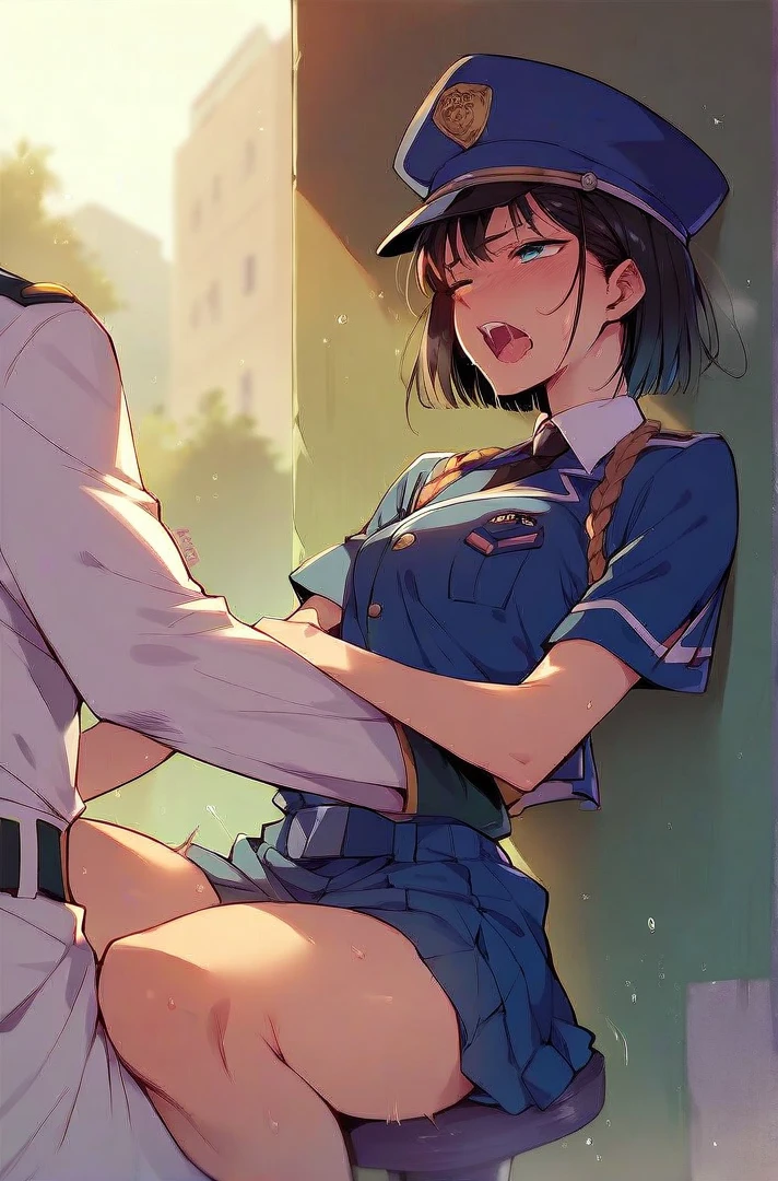 NSFW,Hololive,Towa Tokoyami,police officer,policewoman,Fishnet tights,Tight Skirt,Heel,Are standing,leaning forward,Holding hands,(Ahegao:2),Cumming face,Sweat,1 male,have sex,Towa Tokoyamiが後ろから男性にちんこを挿入される,4K