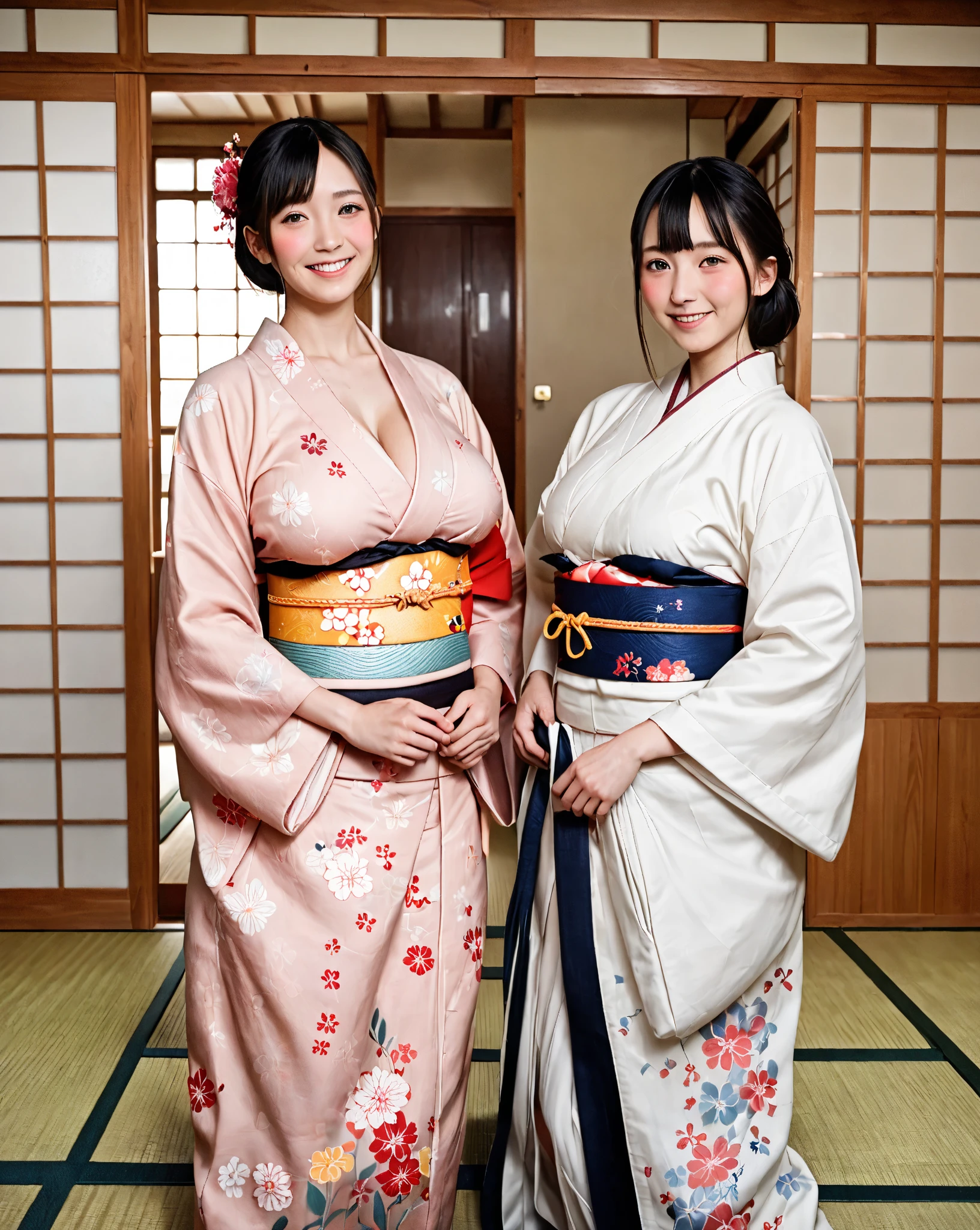 30-year-old mature woman wearing yukata and going to a summer festival、A Japanese Lady、aunty、A dark-haired、cleavage of the breast、gigantic breasts、　Big buttocks、plump figure、、portlate、Top image quality、​masterpiece