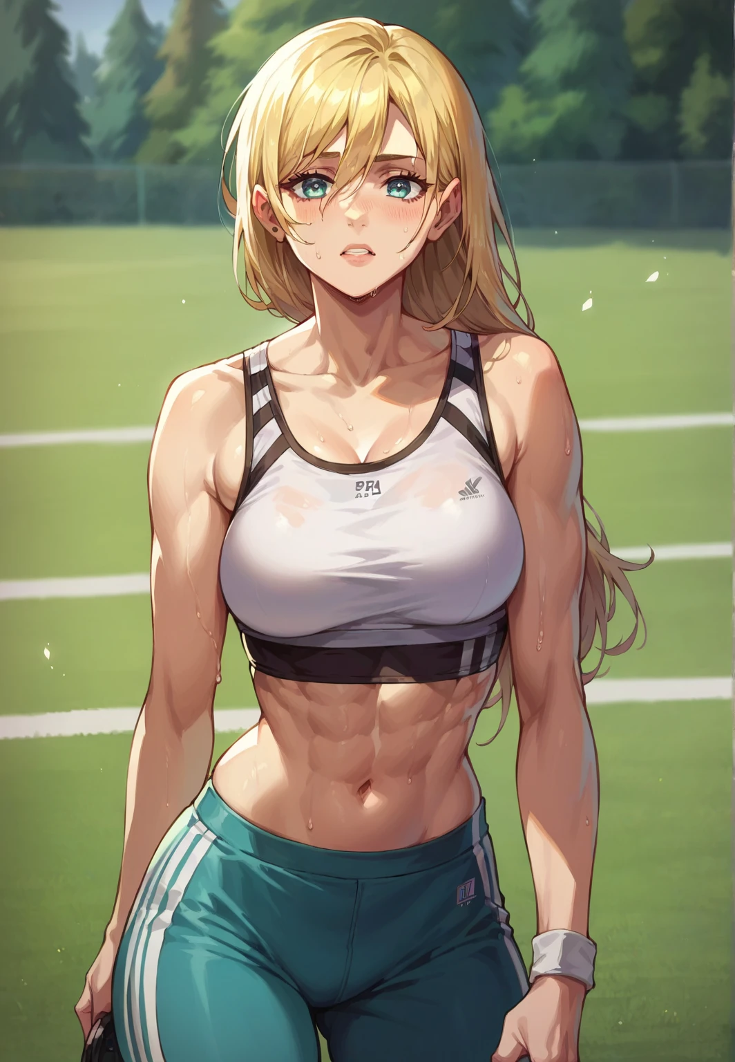 gym, exersice, one adult woman, workout, hot, sweating, sweaty, tan, medium , lifting, yogapants, dark green, yogapants, dark green pants, dark green clothes, blonde, ponytail, lean body, blonde, blonde hair, woman, greenpants, one girl, cool, medium