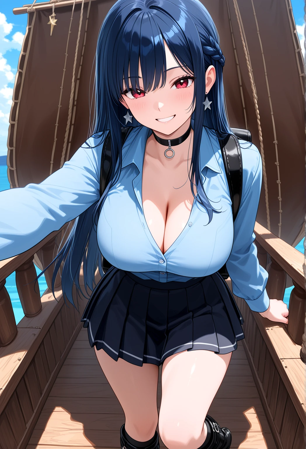 blade woman with big tits play with dildo into her pussy with navy blue nails