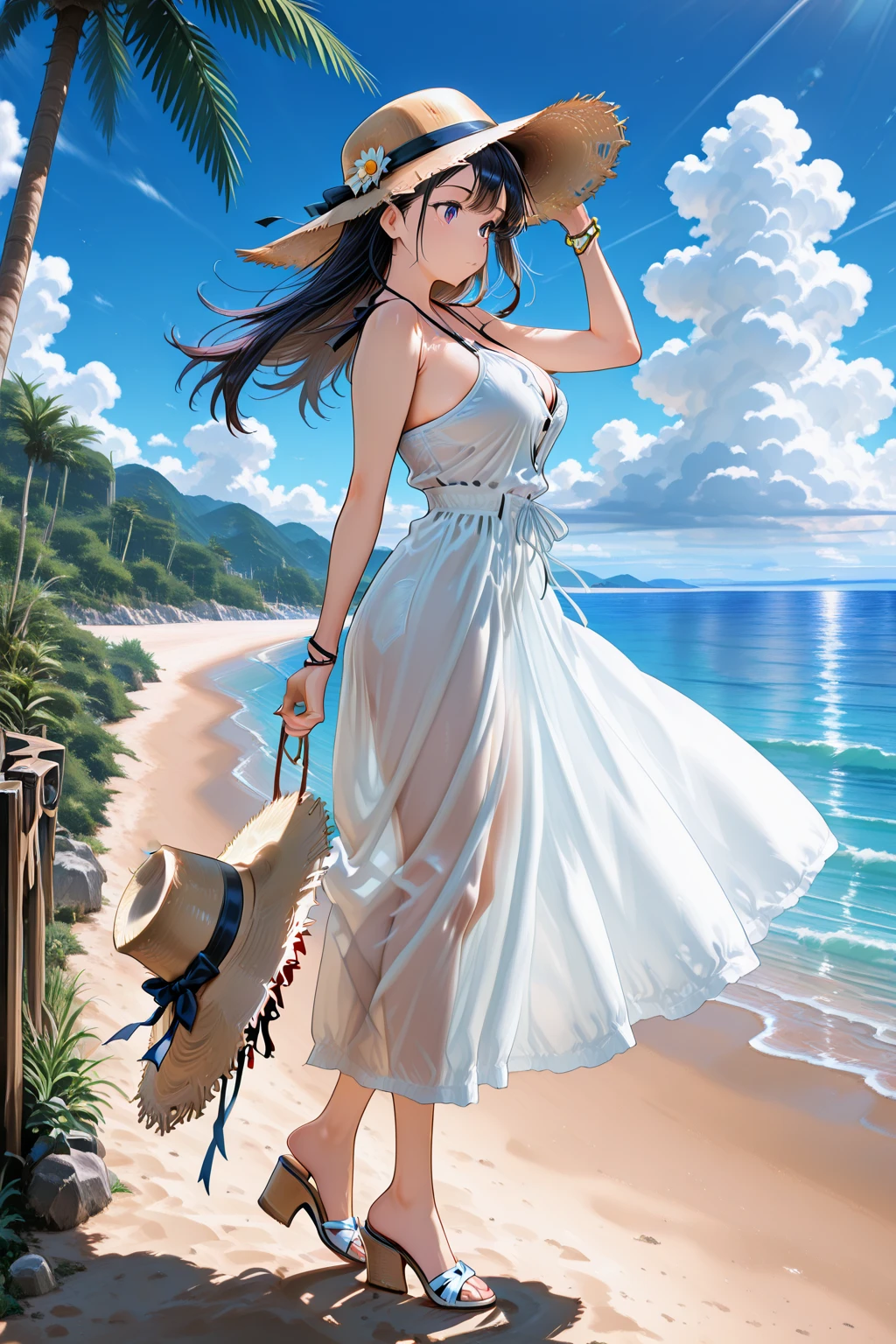 In this fascinating image, Emma Rodriguez, a 26-year-old woman, enjoys an afternoon on the beach, immersing herself in the life of a millionaire with elegance and youthful style. Her straight brown hair shines in the sun, falling softly over her shoulders, and a cheerful smile illuminates her face, highlighting her rosy cheeks and emerald green eyes. Her tanned skin glows, accentuated by sunlight, and her slim, toned figure reflects her dedication to a healthy, active lifestyle.
Dressed in a summery and modern ensemble, consisting of a turquoise designer bikini that highlights her tan and a light white linen sarong skirt, her style reflects her love for fashion and her relaxed attitude. . Wearing elegant gold-rimmed sunglasses and a wide-brimmed natural straw hat, she walks gracefully along the seashore, her bare feet sinking slightly into the warm sand.
The photograph, captured in 8K HD, highlights every detail of the beautiful coastal landscape, from the waves gently crashing on the shore to the clear blue sky. Emma, with her elegant and natural posture, is shown enjoying a ride on a paddle surf board. Her fluid and confident movements demonstrate her dexterity and adventurous spirit as she maintains balance on the calm waves. With a charming smile and a bright look, which reflects her joy and freedom, she embodies the free and fun spirit of a life full of luxury and excitement.
The image perfectly captures the combination of youth and sophistication, showing Emma in a moment of pure fun and style. Her captivating charisma and elegant demeanor embody the essence of a millionaire's life, always at the forefront of fashion and the coolest activities, fully enjoying every moment in the paradisiacal beach setting.