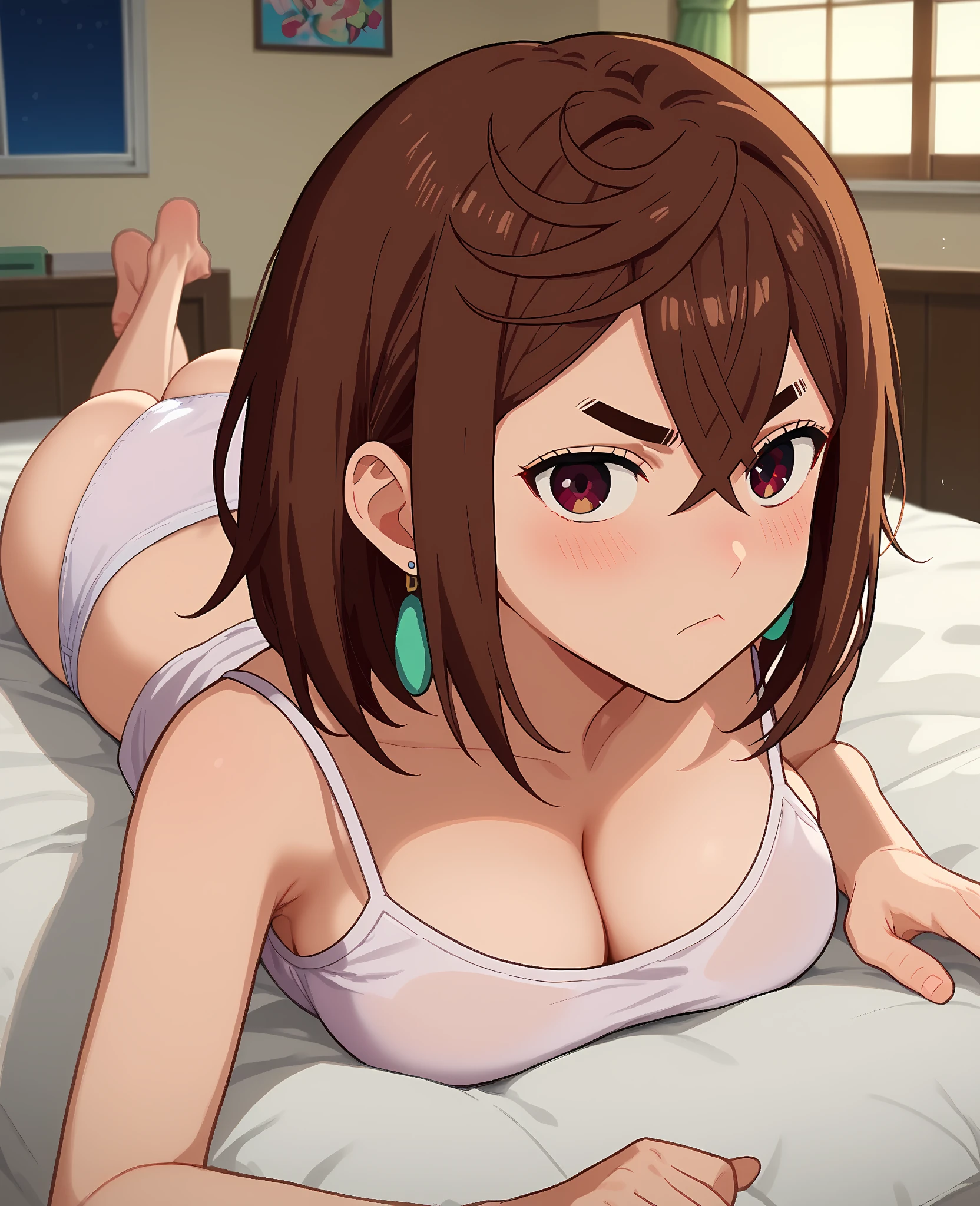 (masterpiece, best quality), 1girl,Sepia Short Brushed Up Hair with Tapered Sides, big breasts,   <lora:borisu:1>